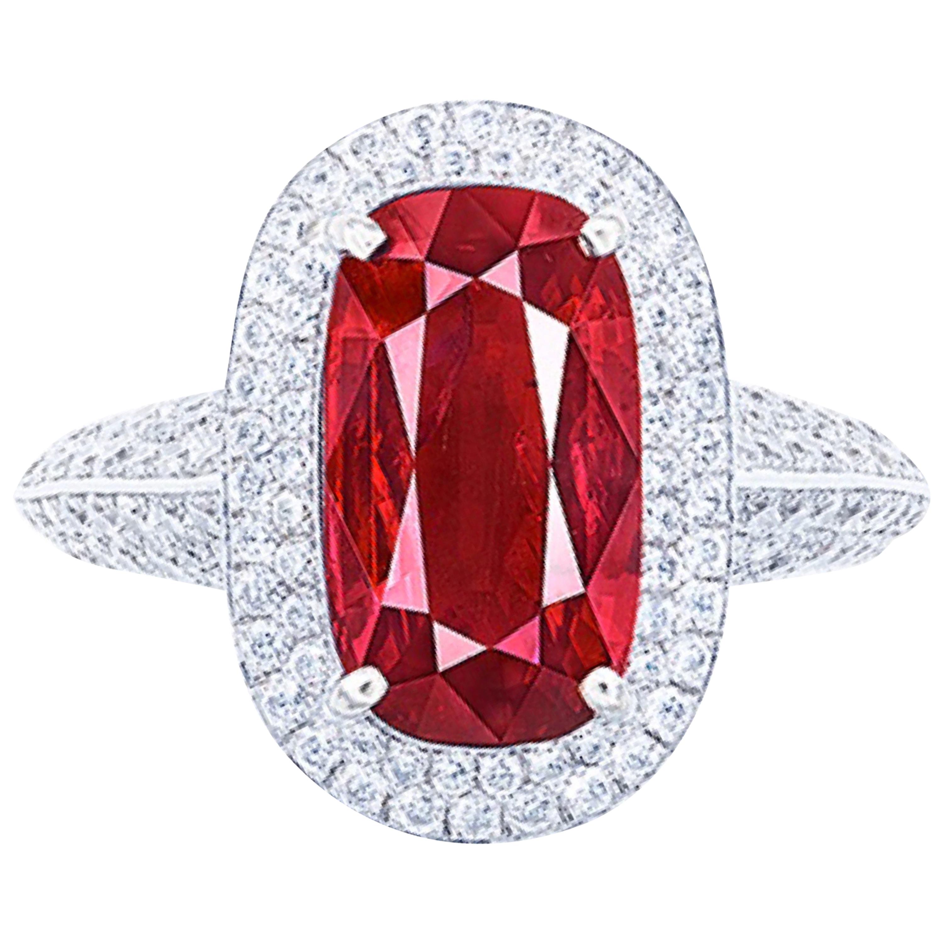 Emilio Jewelry Certified 5.50 Carat No Heat Mozambique Ruby Ring For Sale