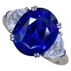 Emilio Jewelry Certified 5.55 Carat Royal Blue Sapphire Ring