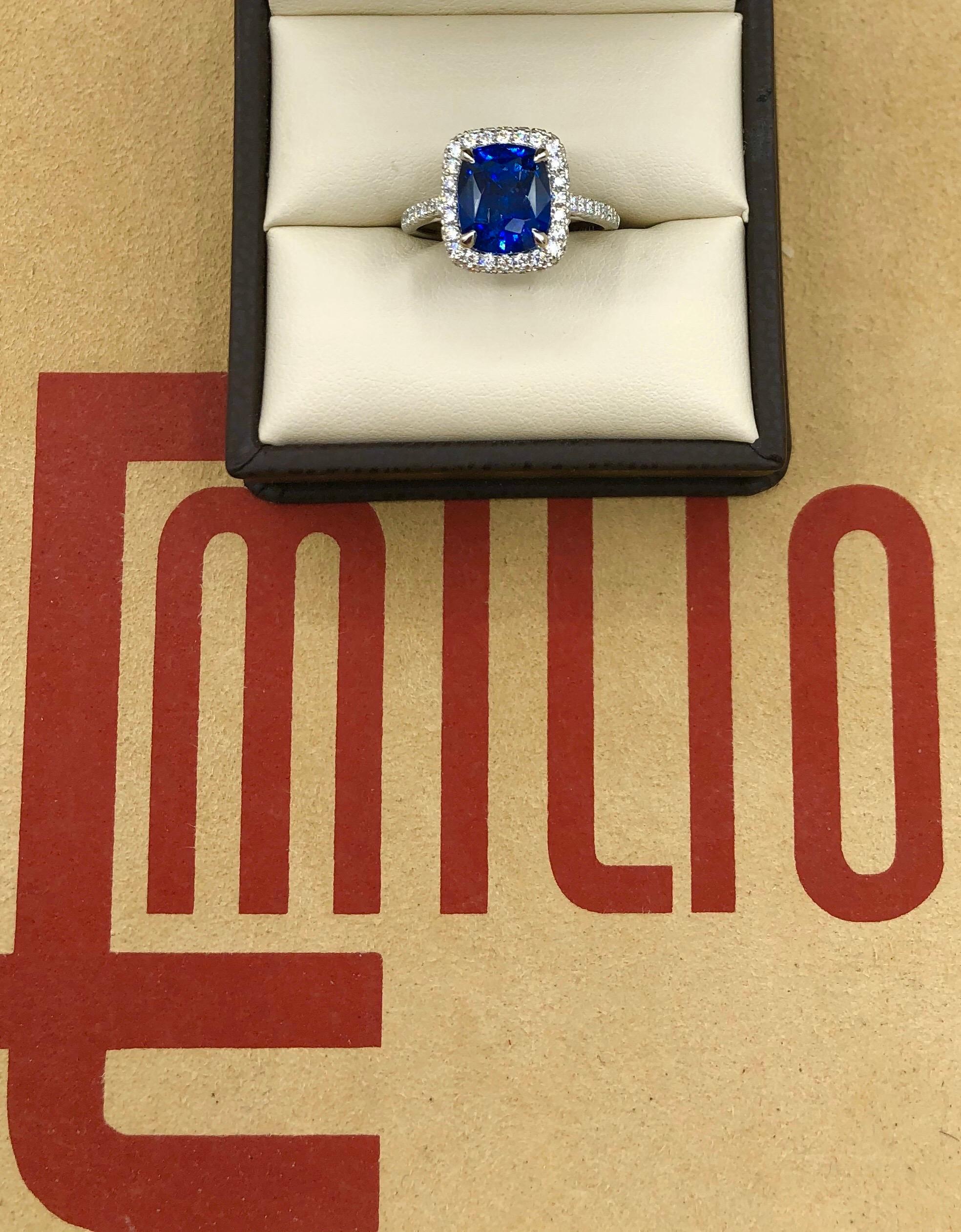 Women's or Men's Emilio Jewelry Certified 5.99 Carat Sapphire Diamond Ring