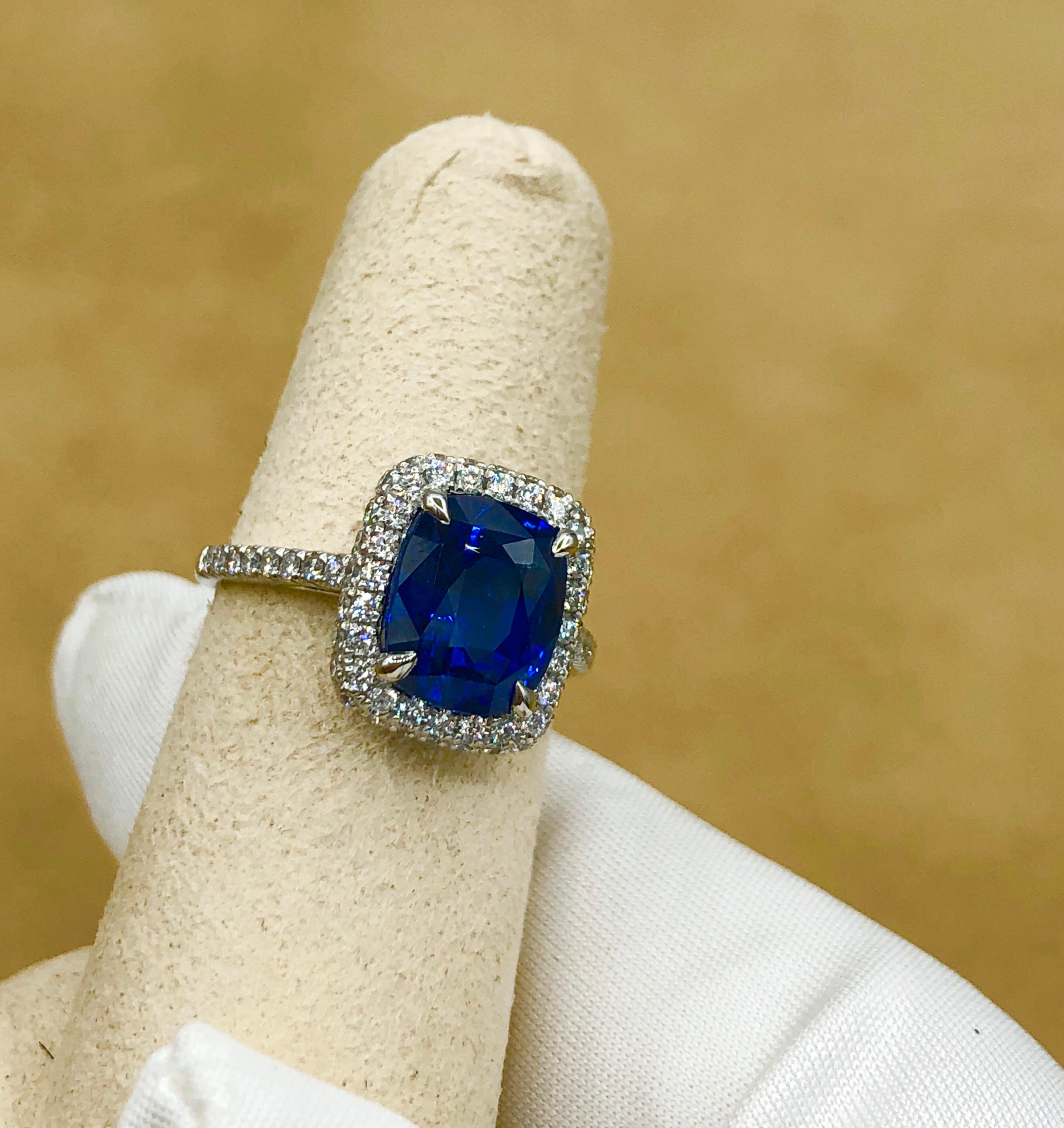 Emilio Jewelry Certified 5.99 Carat Sapphire Diamond Ring 4