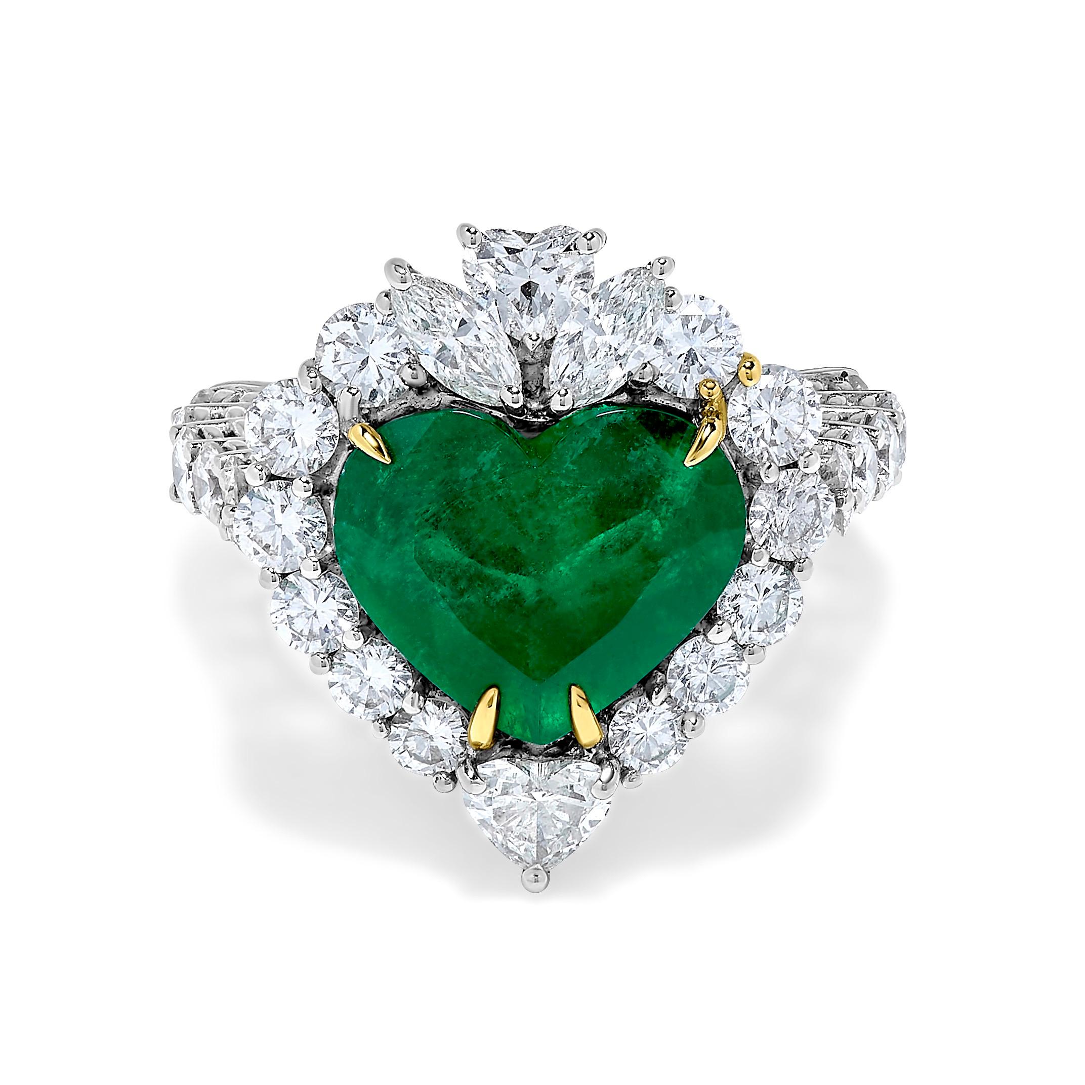 Heart Cut Emilio Jewelry Certified 6.00 Carat Colombian Muzo Vivid Green Diamond Ring For Sale