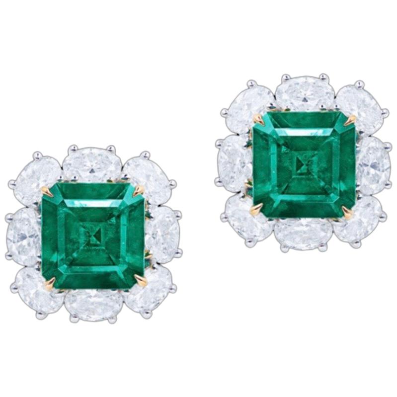 Emilio Jewelry Certified 6.00 Carat No Oil Muzo Colombian Emerald Earrings For Sale