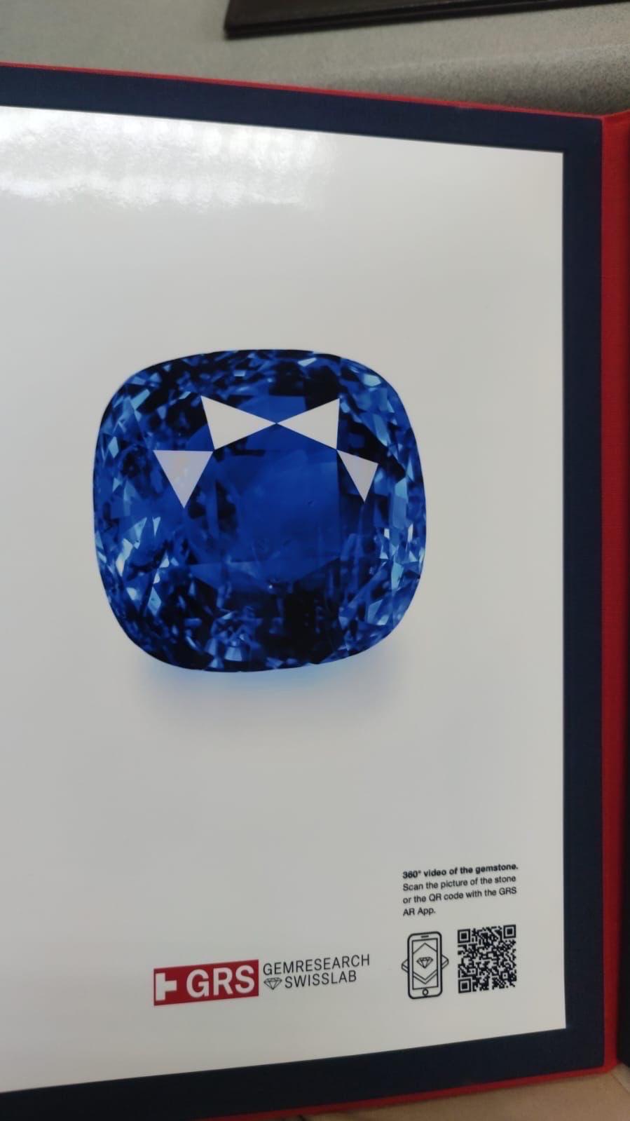 Cushion Cut Emilio Jewelry Certified 60.00 Carat No Heat Royal Blue Sapphire For Sale