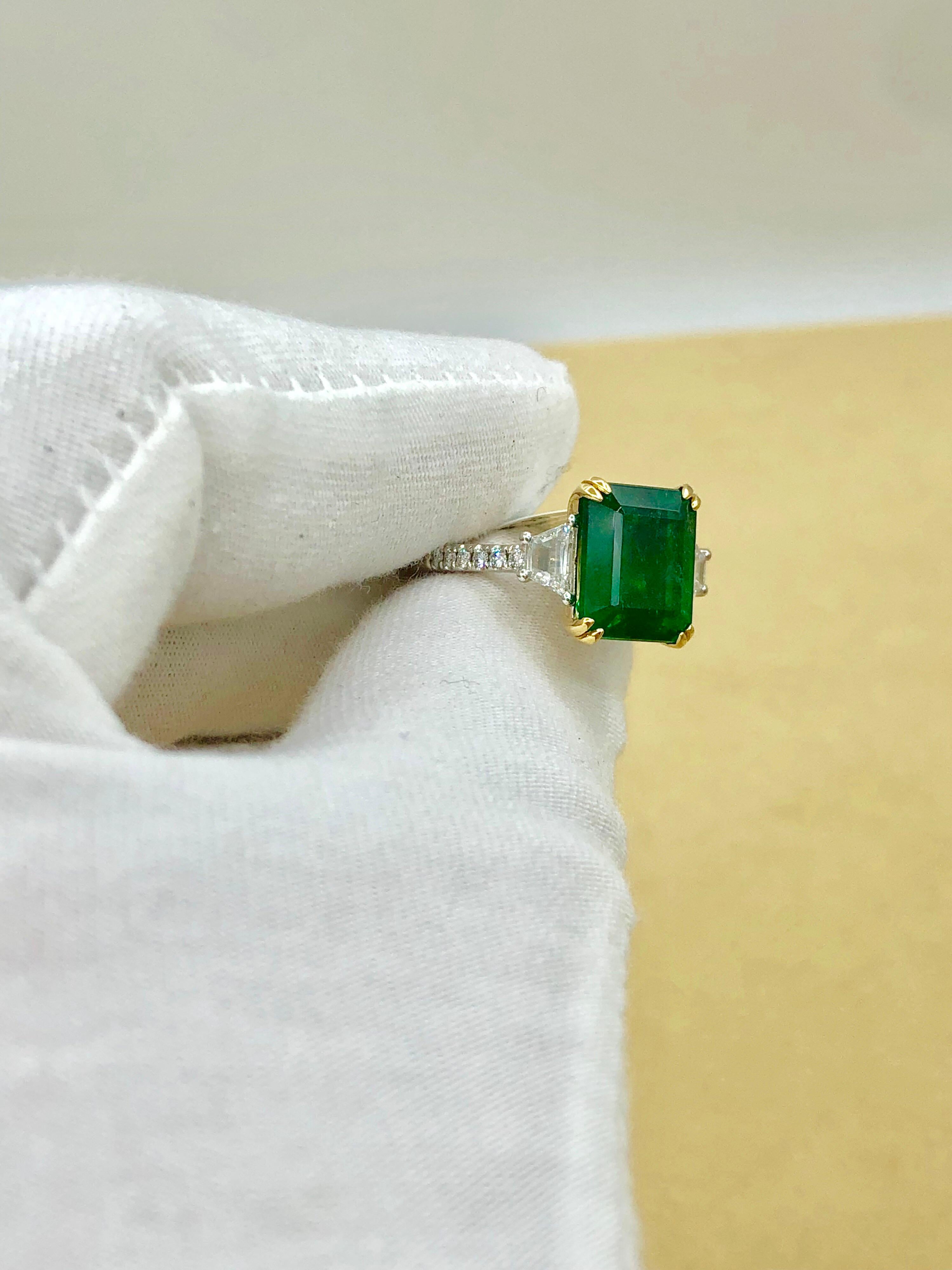 Emilio Jewelry Certified 6.05 Carat Genuine Emerald Diamond Platinum Ring 1