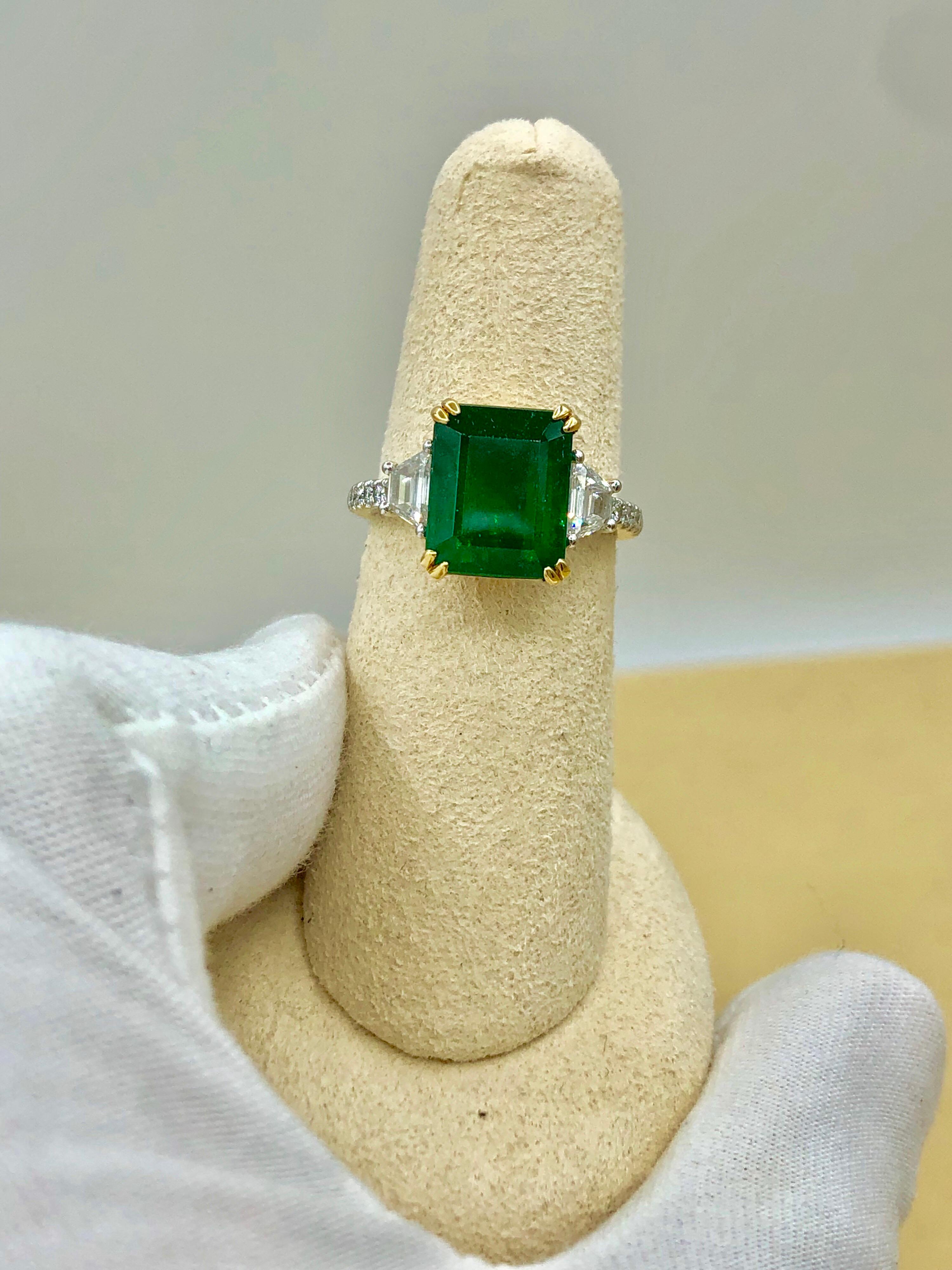 Emilio Jewelry Certified 6.05 Carat Genuine Emerald Diamond Platinum Ring 2