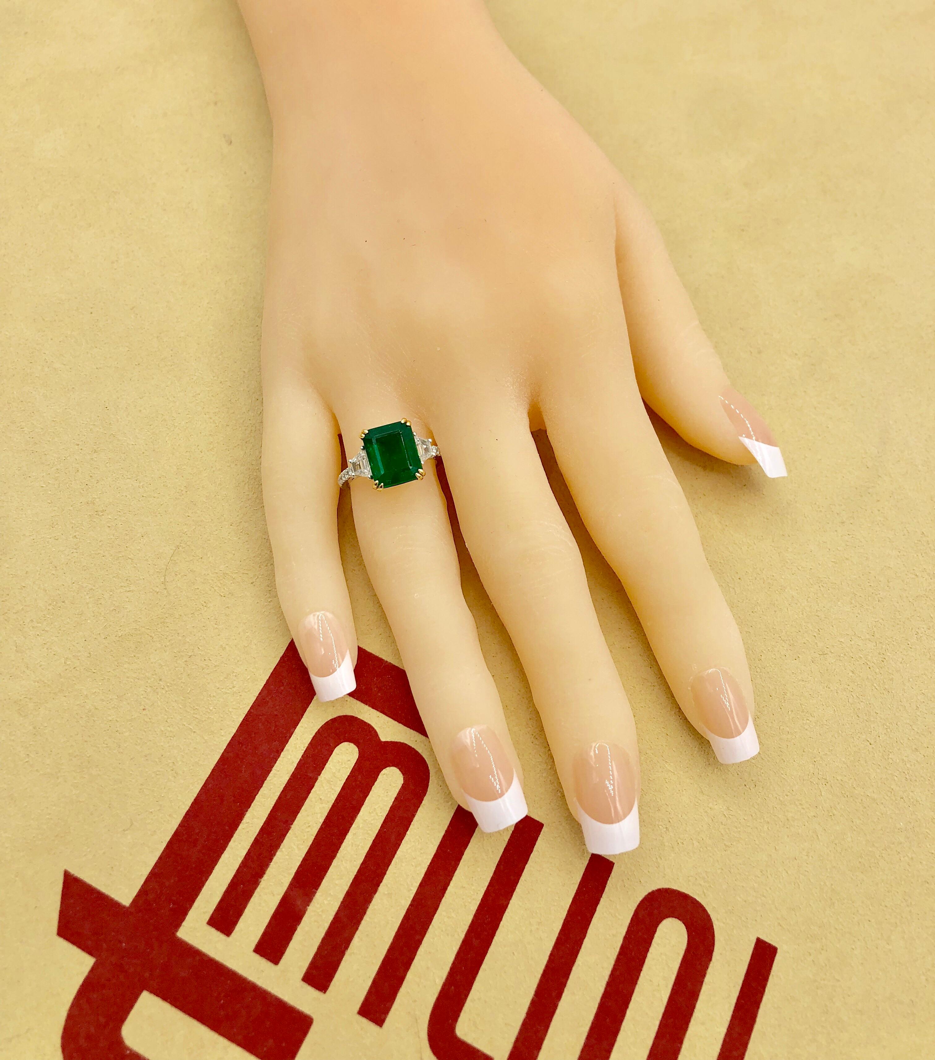 Emilio Jewelry Certified 6.05 Carat Genuine Emerald Diamond Platinum Ring 3