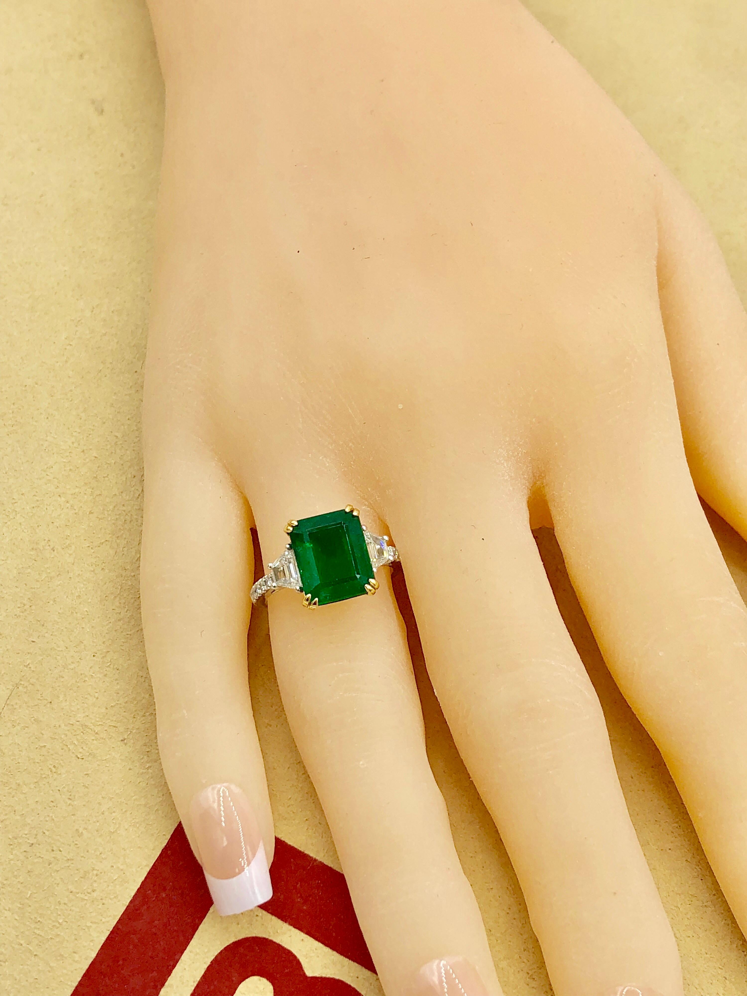 Emilio Jewelry Certified 6.05 Carat Genuine Emerald Diamond Platinum Ring 4