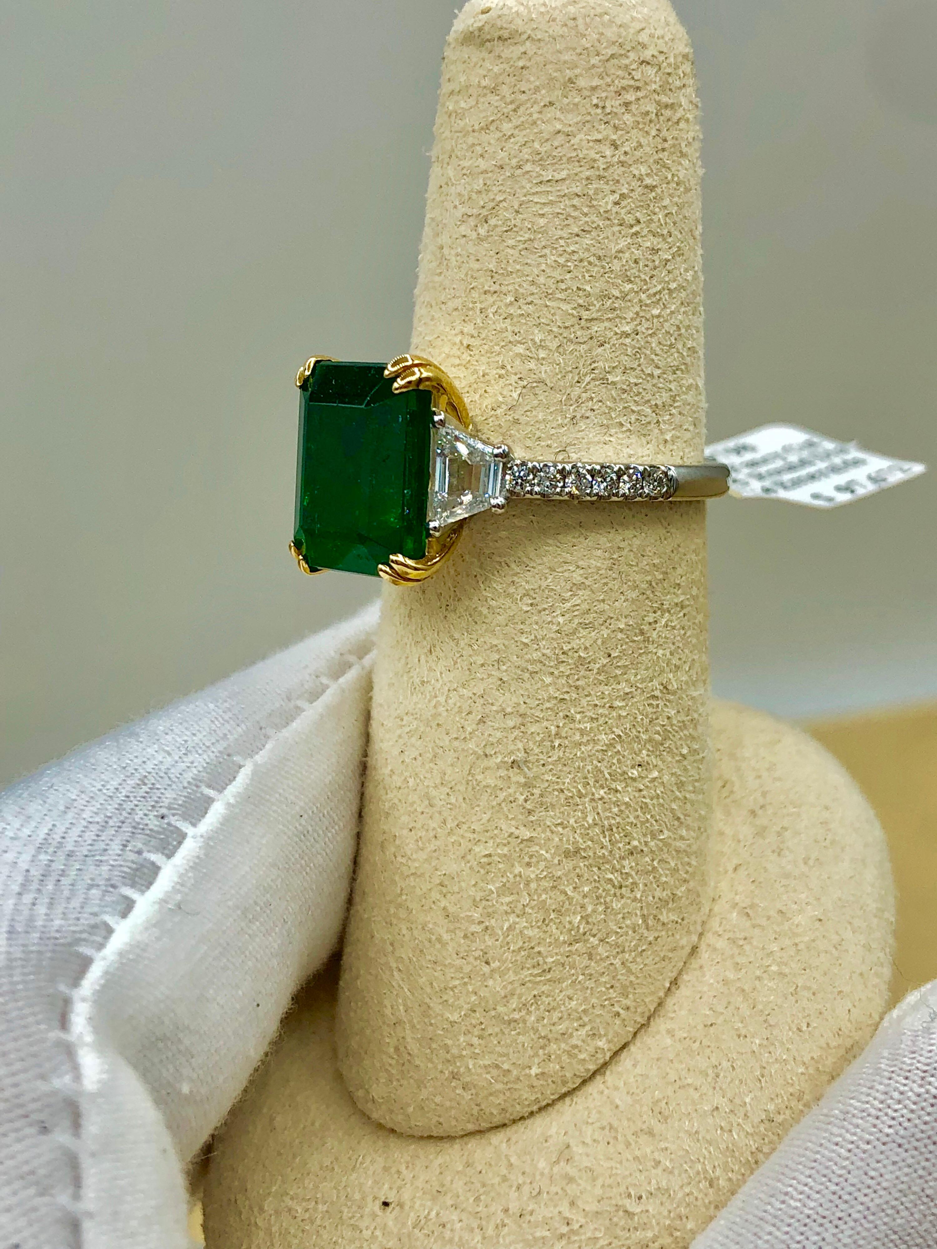 Emilio Jewelry Certified 6.05 Carat Genuine Emerald Diamond Platinum Ring 5