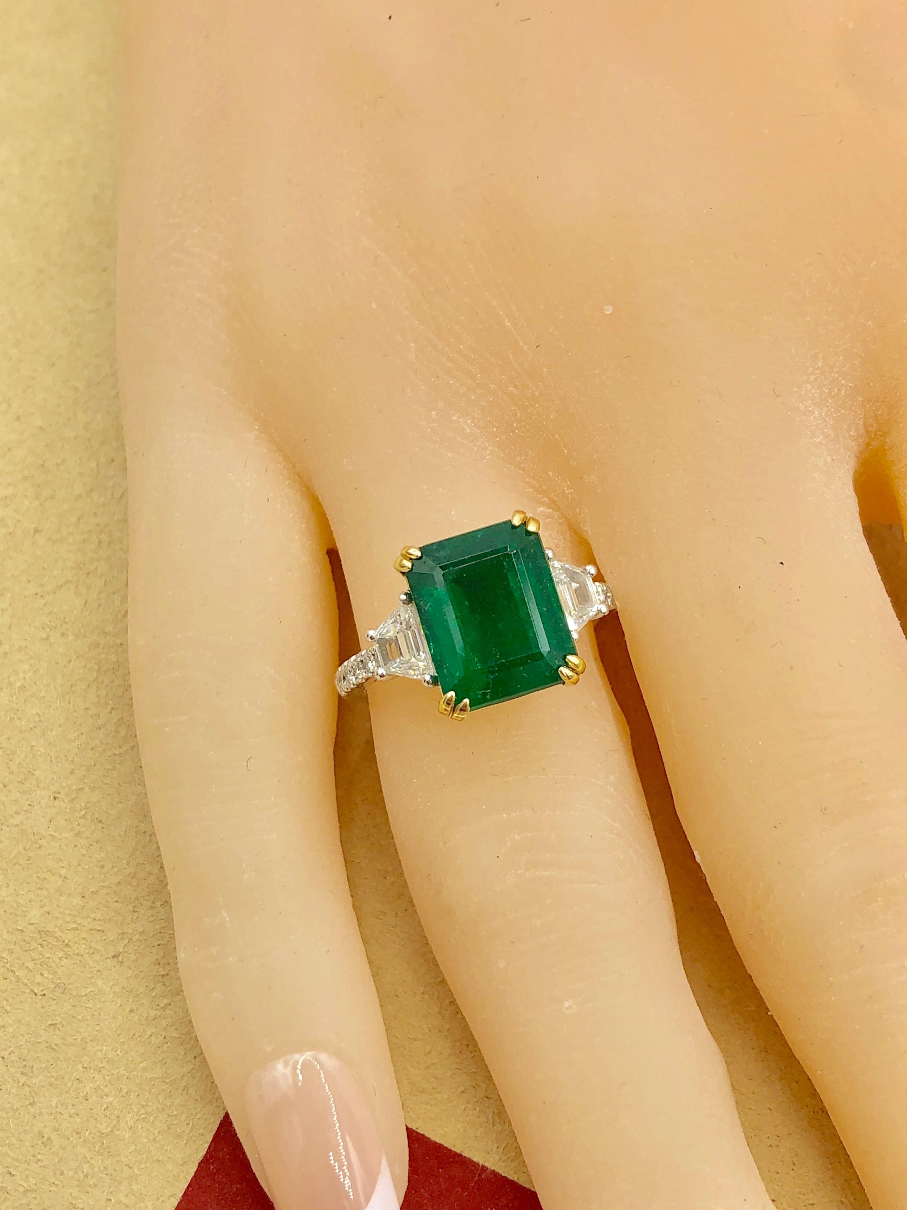 Emilio Jewelry Certified 6.05 Carat Genuine Emerald Diamond Platinum Ring 6