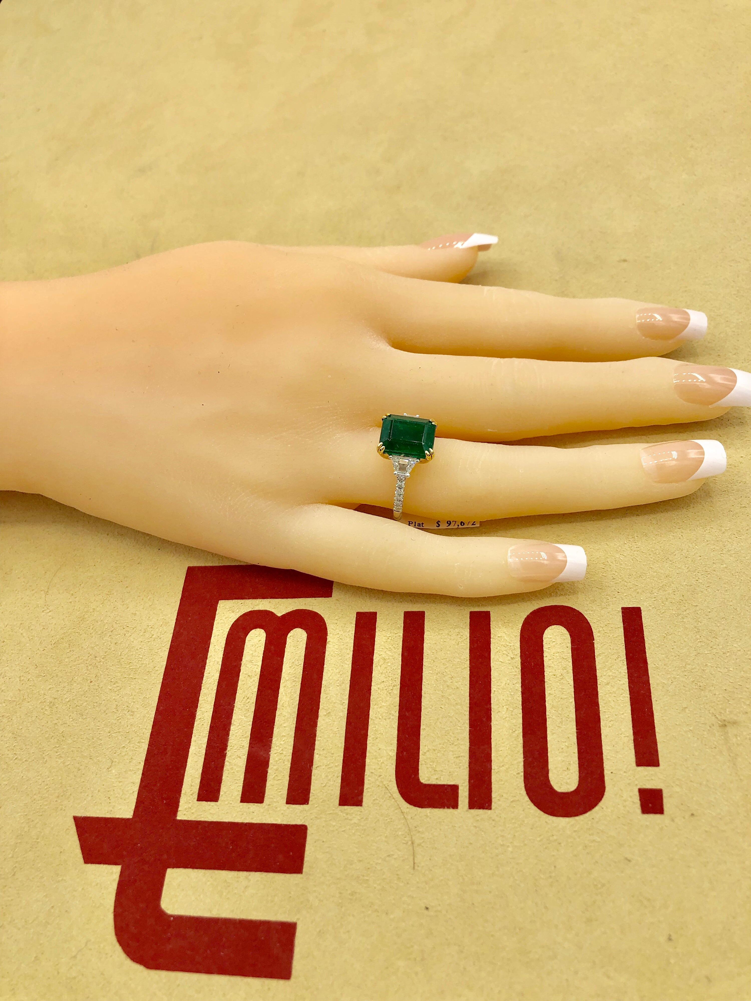 Emilio Jewelry Certified 6.05 Carat Genuine Emerald Diamond Platinum Ring 7