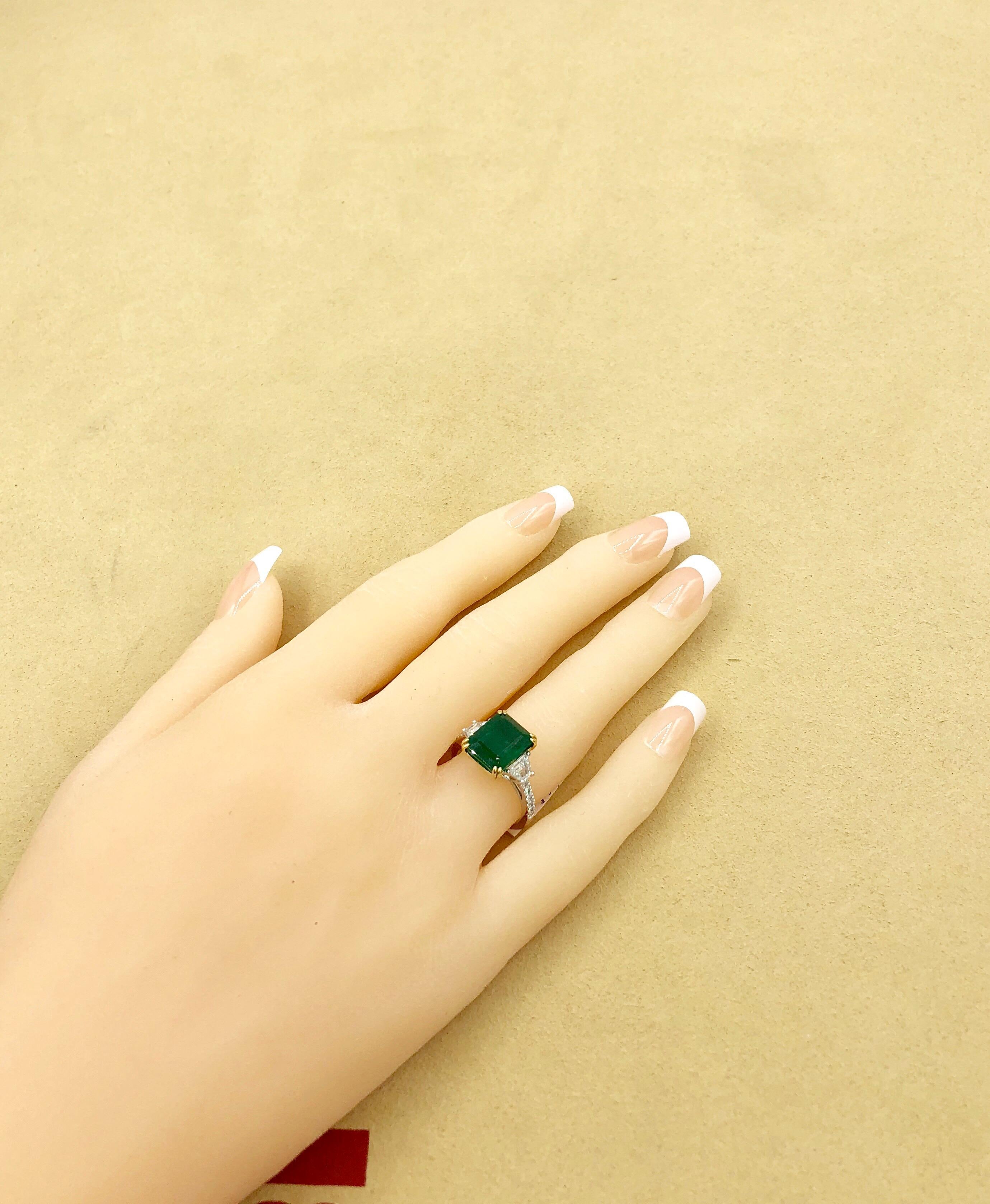 Emilio Jewelry Certified 6.05 Carat Genuine Emerald Diamond Platinum Ring 8
