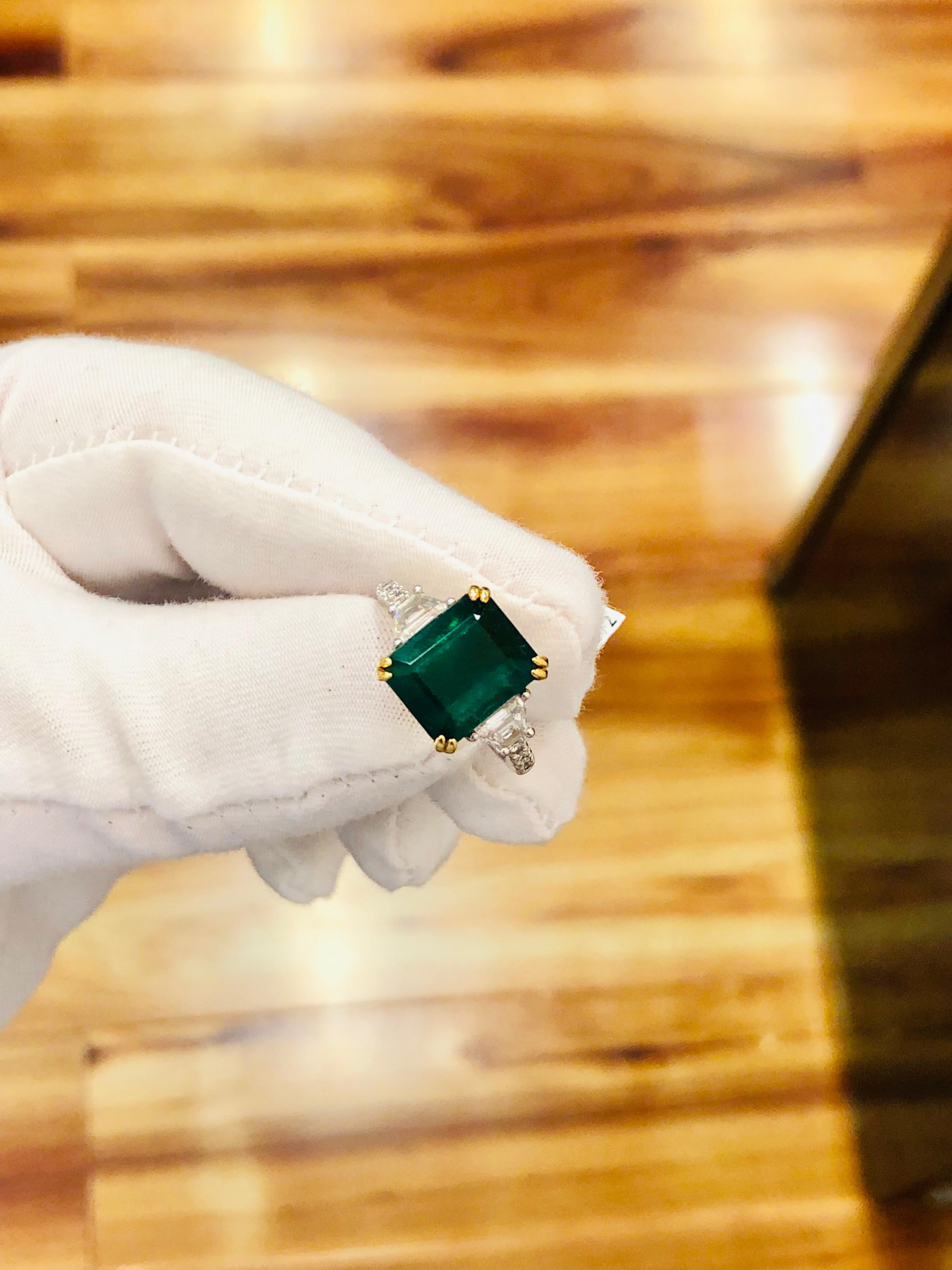 Emilio Jewelry Certified 6.05 Carat Genuine Emerald Diamond Platinum Ring 9