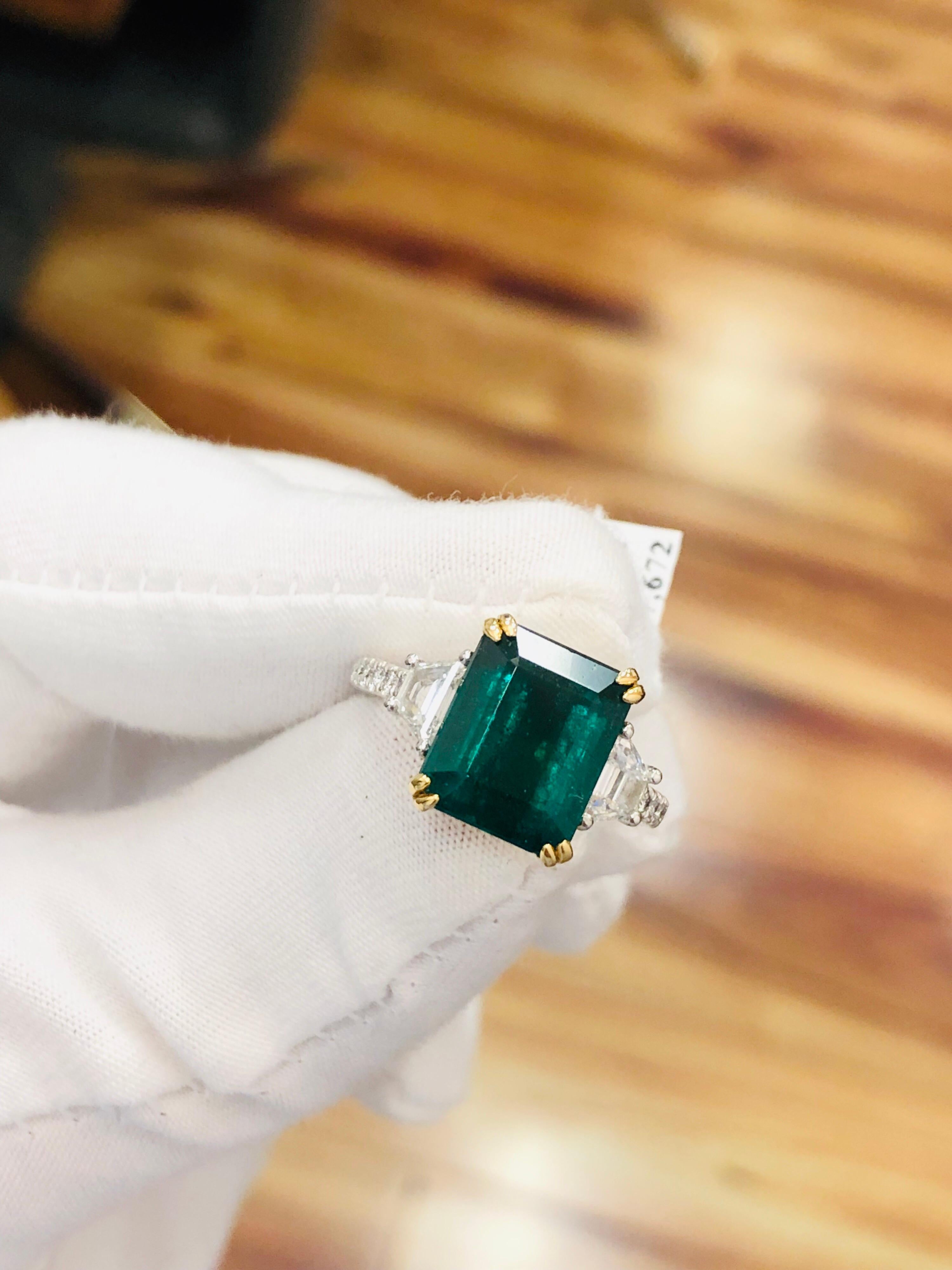 Emilio Jewelry Certified 6.05 Carat Genuine Emerald Diamond Platinum Ring 10