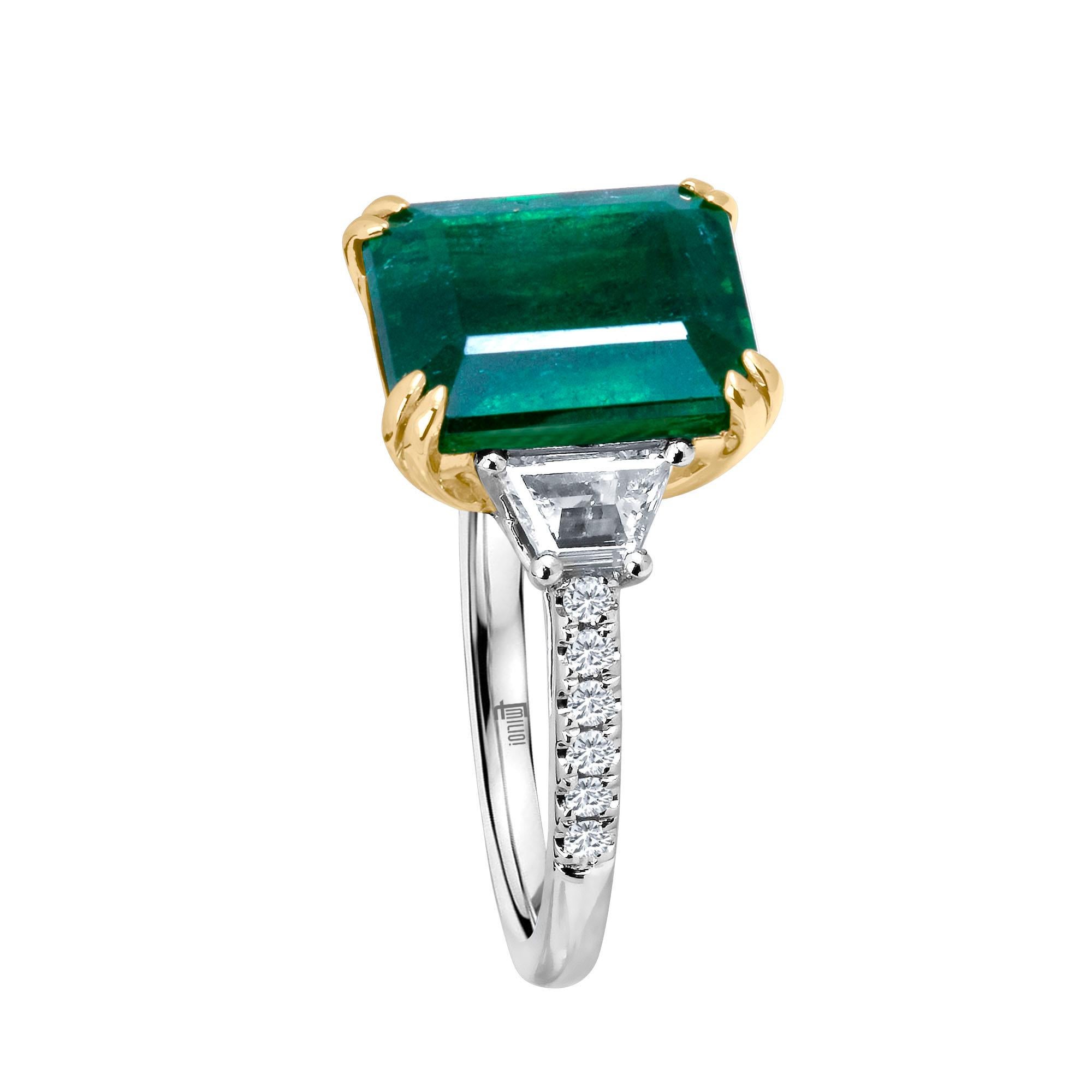 Emerald Cut Emilio Jewelry Certified 6.05 Carat Genuine Emerald Diamond Platinum Ring