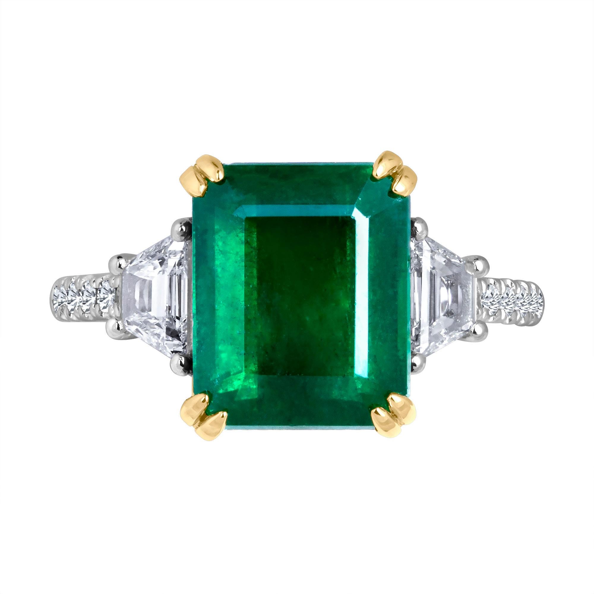 Emilio Jewelry Certified 6.05 Carat Genuine Emerald Diamond Platinum Ring
