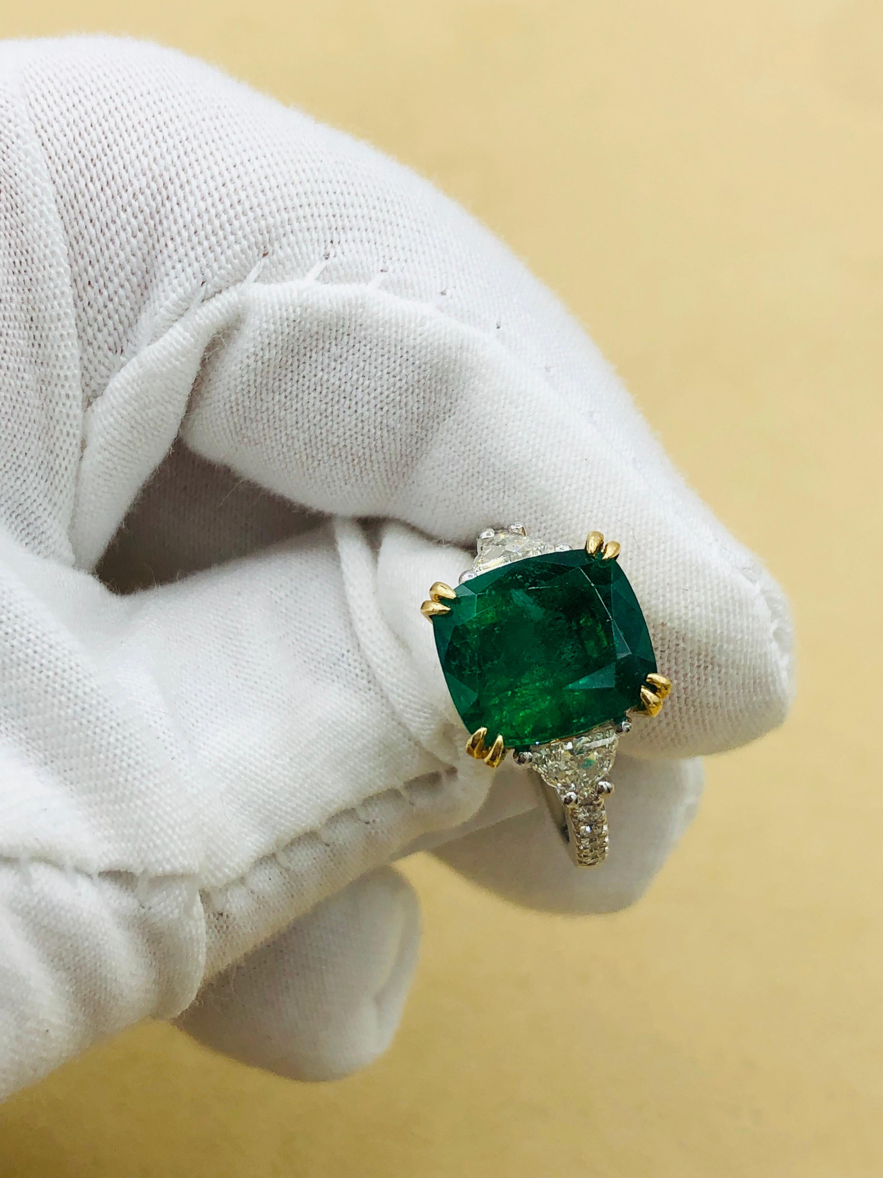 Emilio Jewelry Certified 5.76 Carat Emerald Diamond Platinum Ring 5