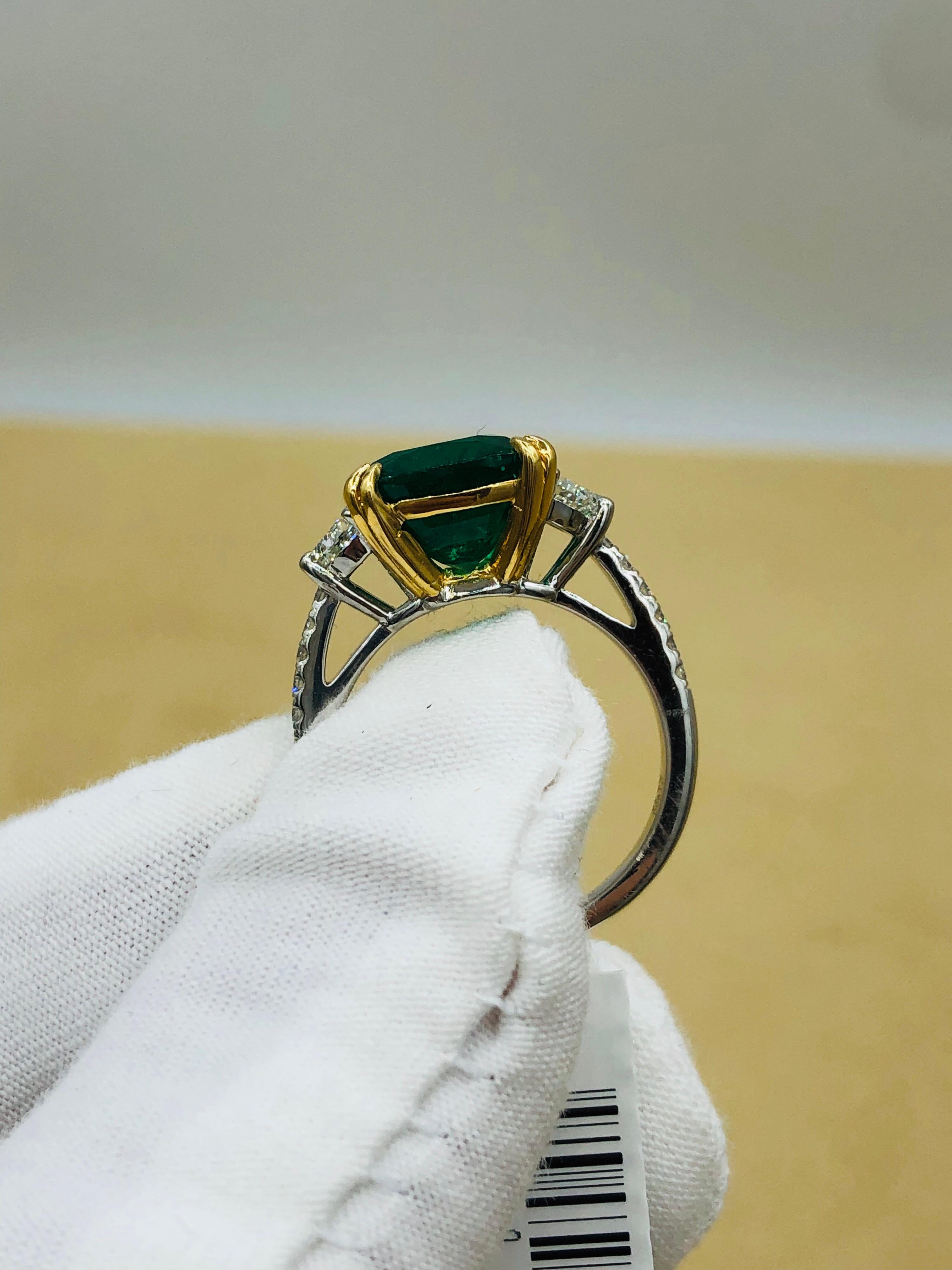 Emilio Jewelry Certified 5.76 Carat Emerald Diamond Platinum Ring 6