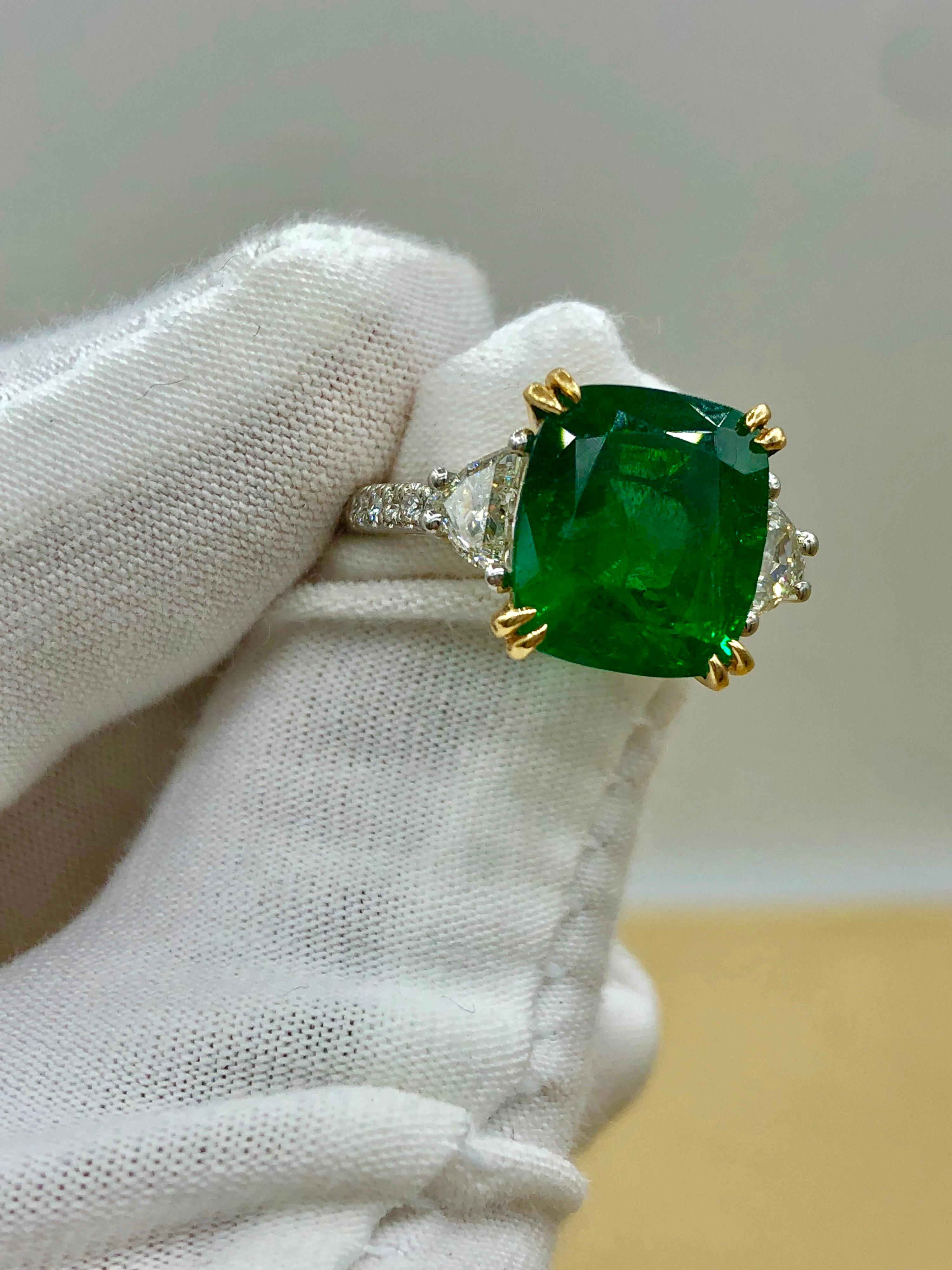 Emilio Jewelry Certified 5.76 Carat Emerald Diamond Platinum Ring 7