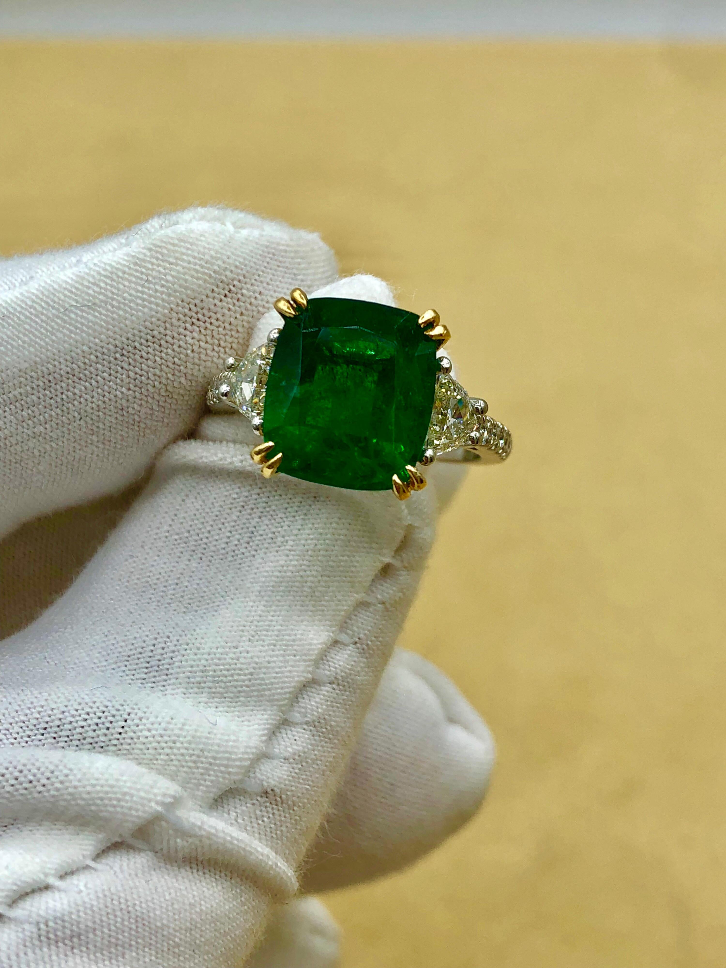 Emilio Jewelry Certified 5.76 Carat Emerald Diamond Platinum Ring 10