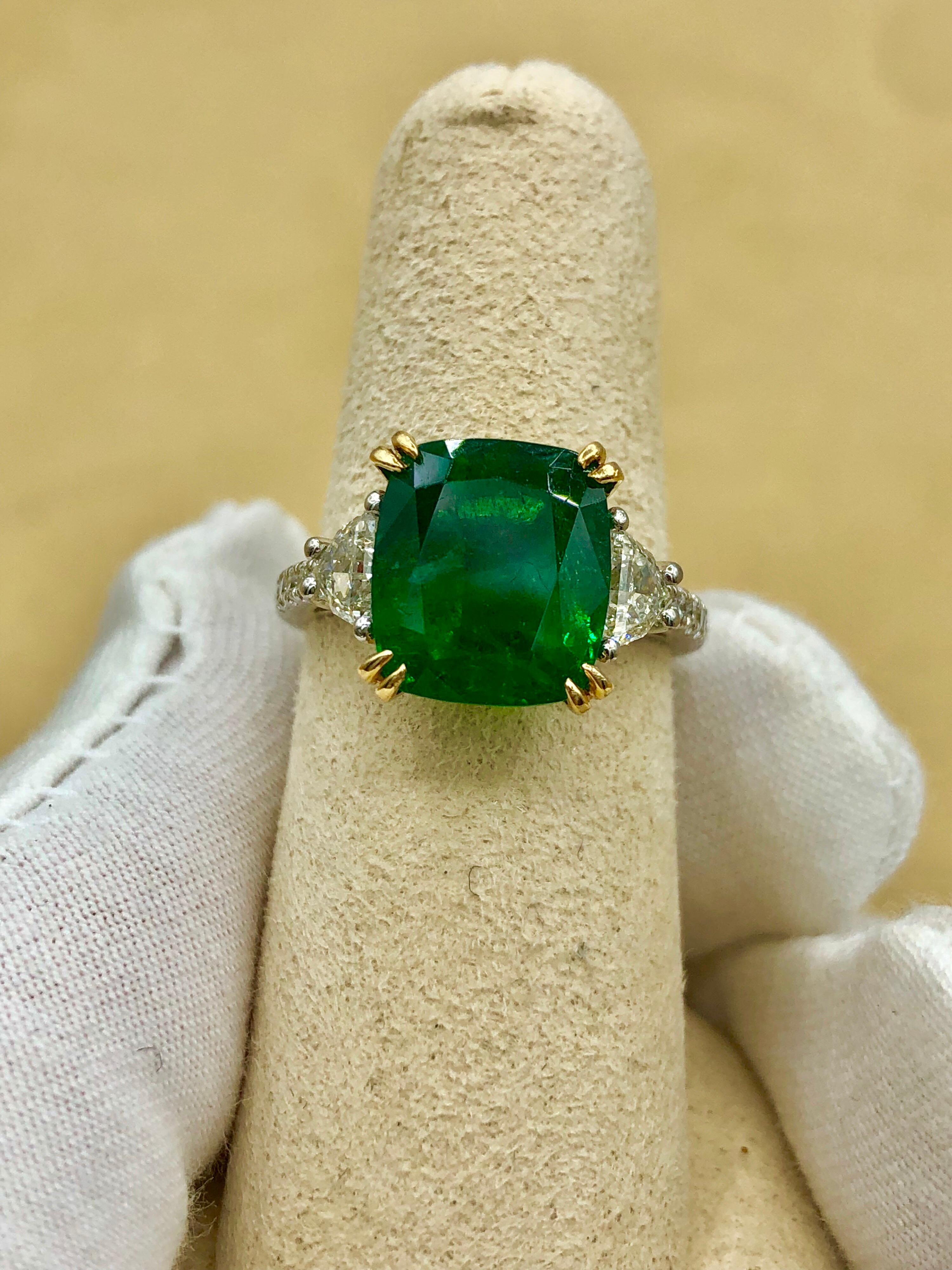 Emilio Jewelry Certified 5.76 Carat Emerald Diamond Platinum Ring 13