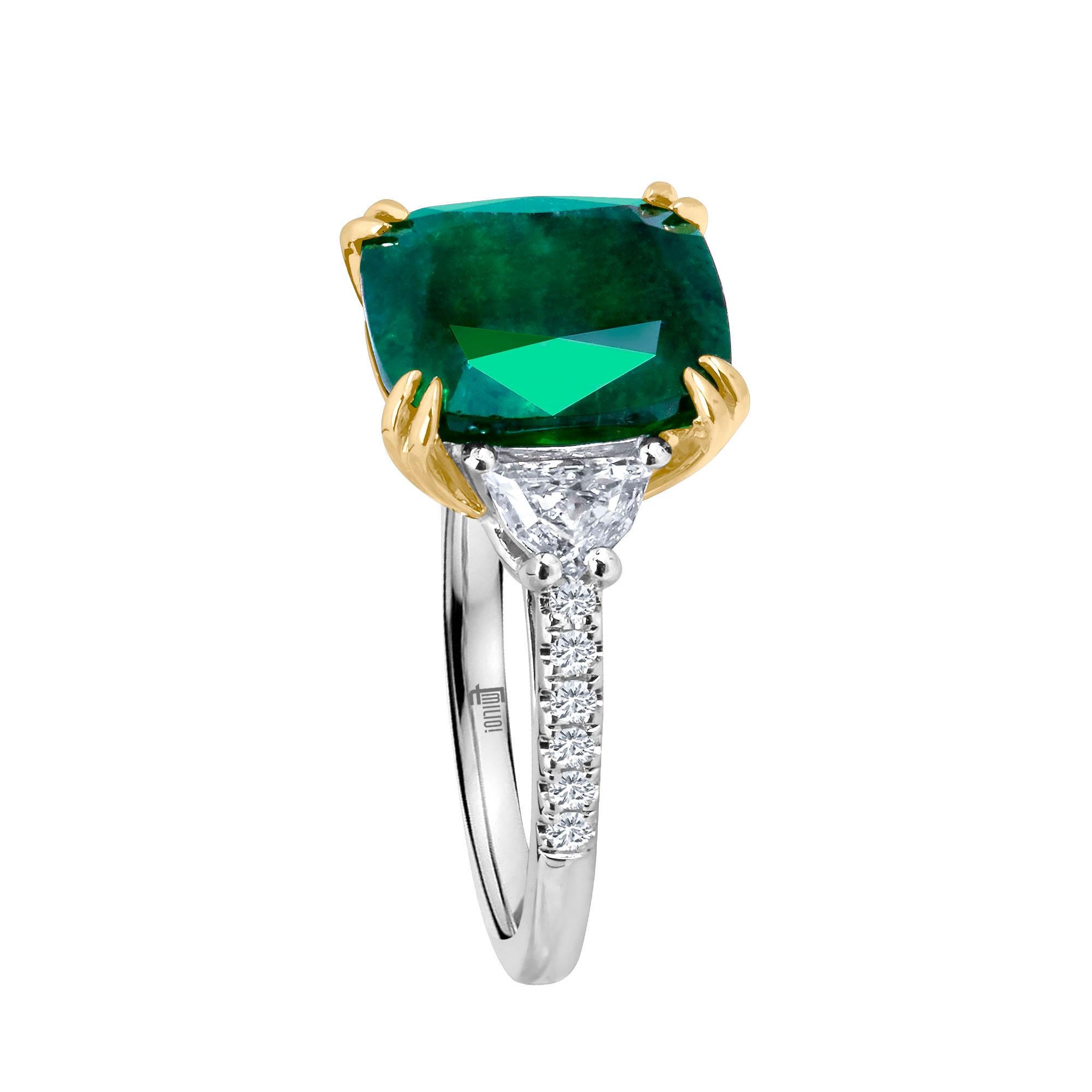 Emilio Jewelry Certified 5.76 Carat Emerald Diamond Platinum Ring In New Condition In New York, NY