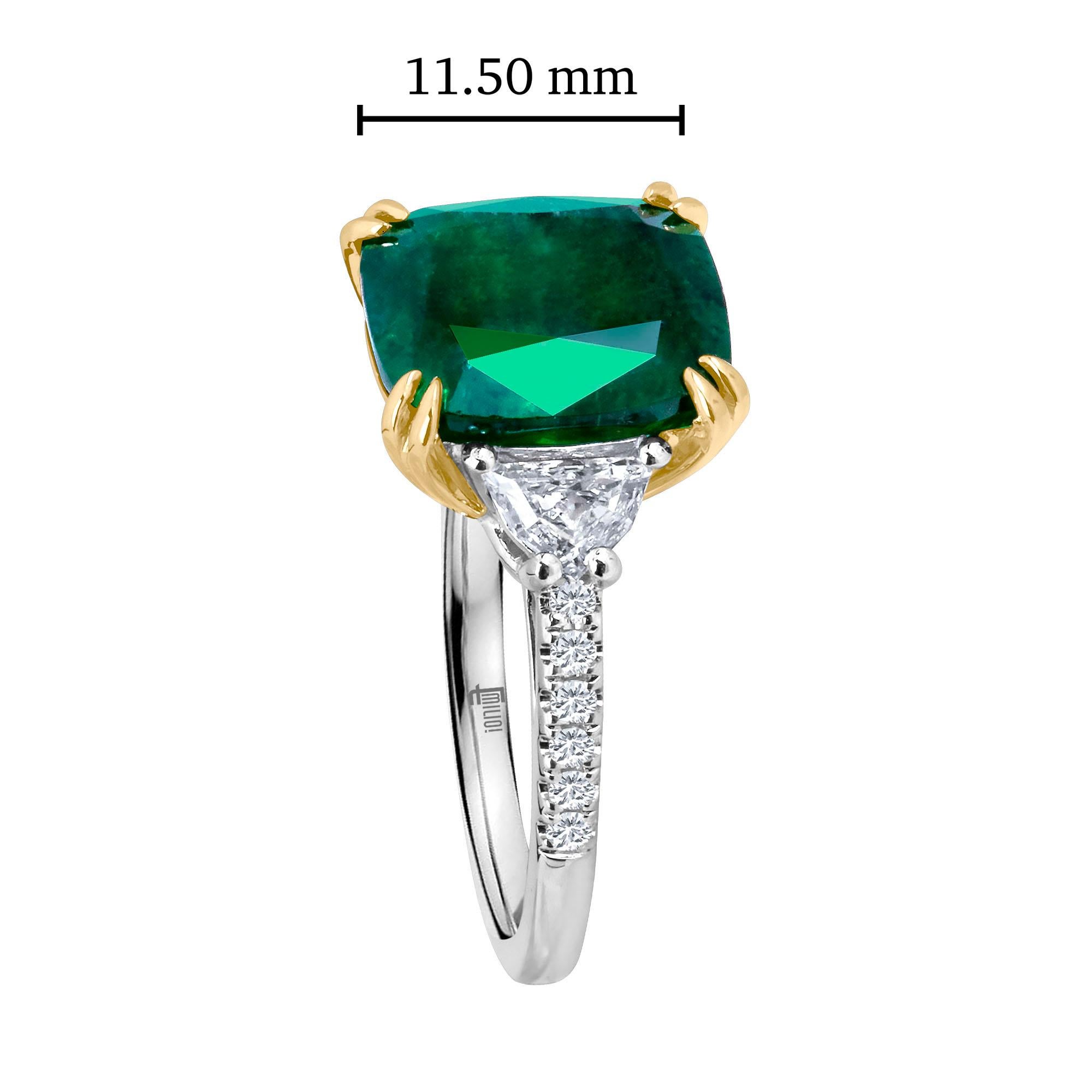 Women's Emilio Jewelry Certified 5.76 Carat Emerald Diamond Platinum Ring