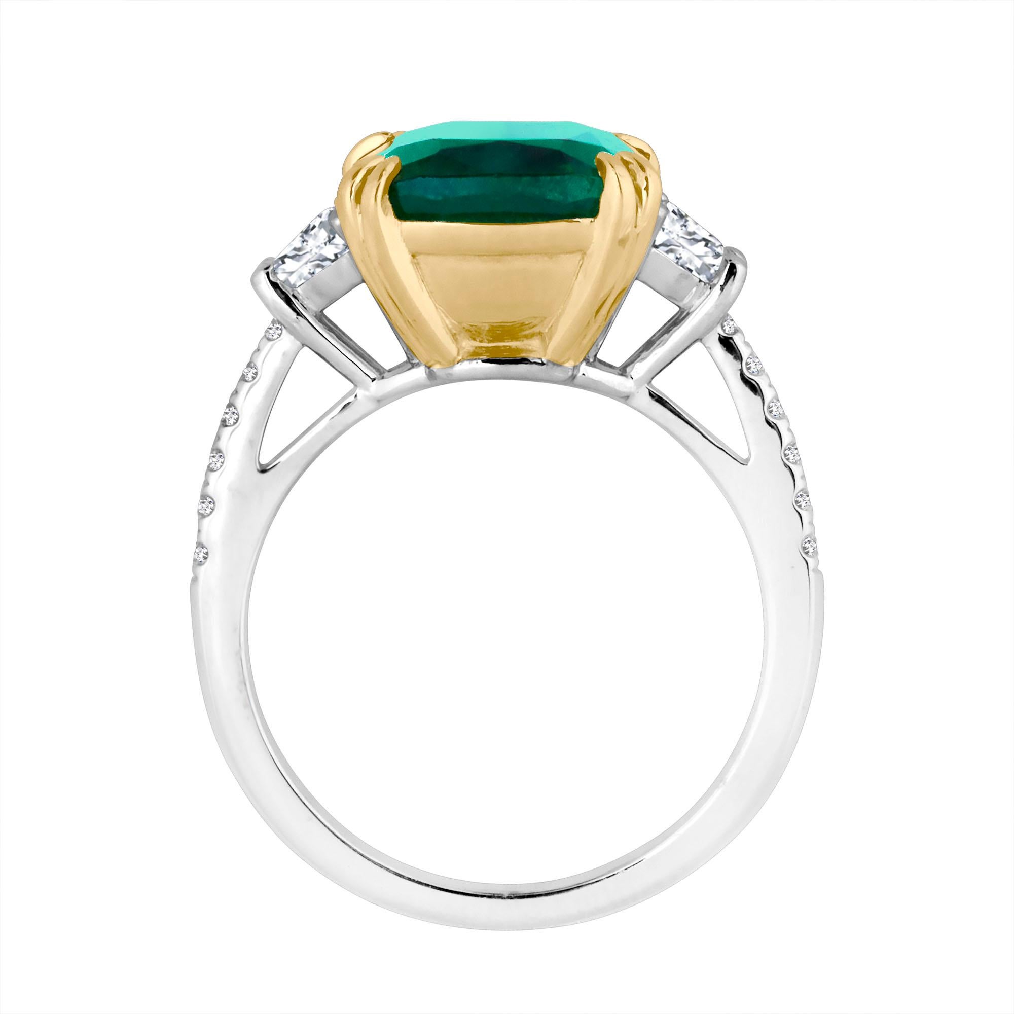 Emilio Jewelry Certified 5.76 Carat Emerald Diamond Platinum Ring 1