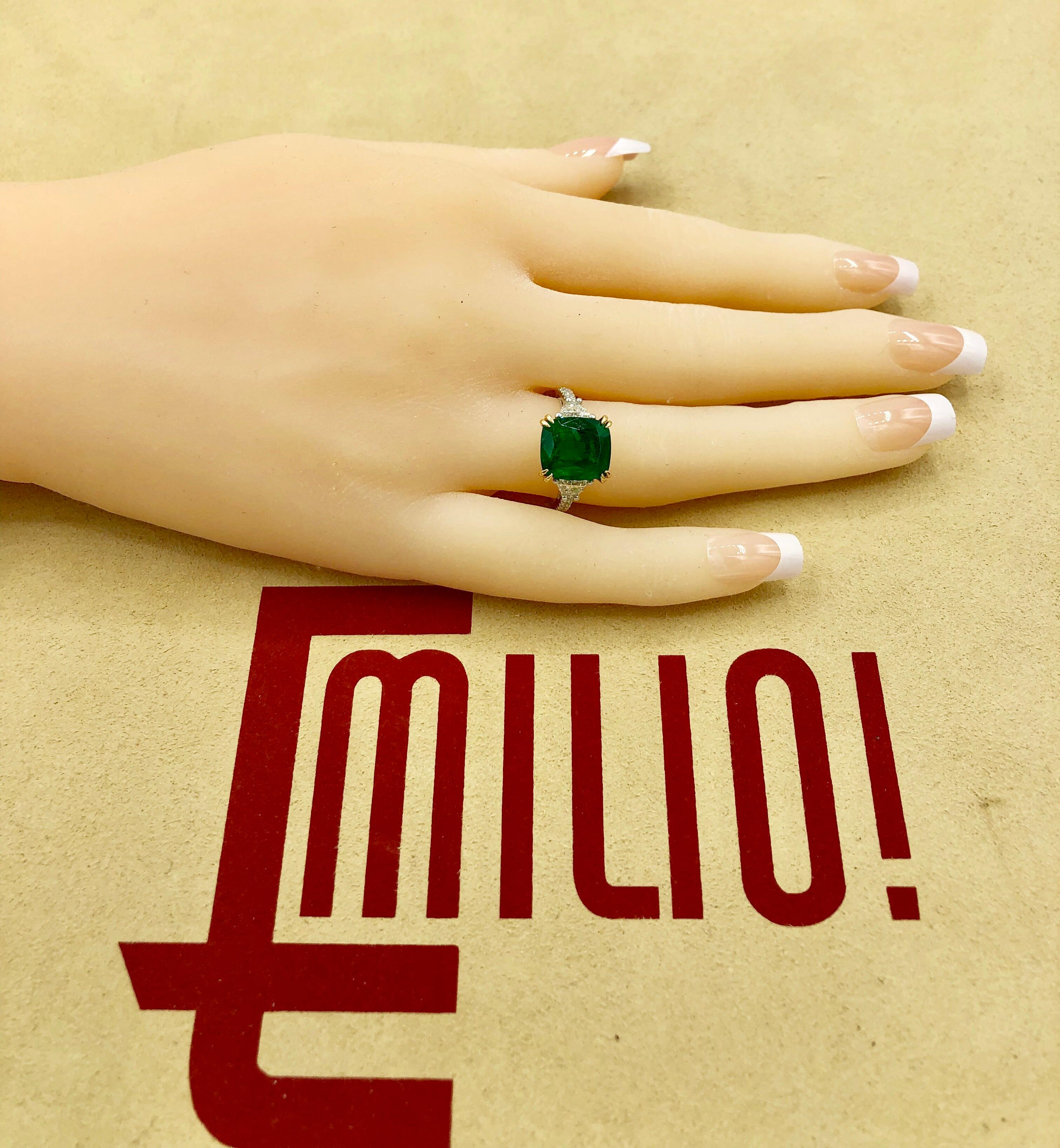 Emilio Jewelry Certified 5.76 Carat Emerald Diamond Platinum Ring 2