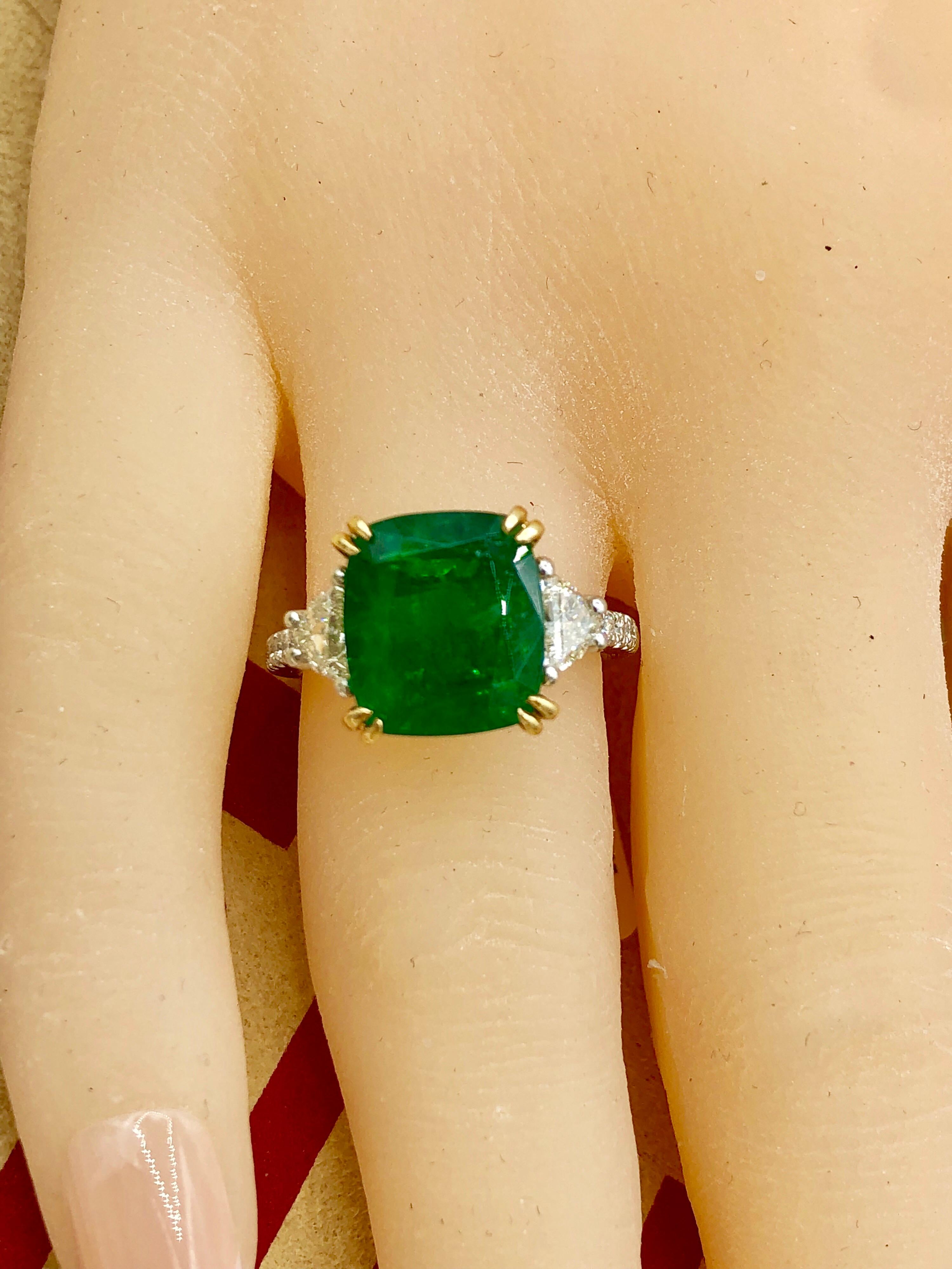 Emilio Jewelry Certified 5.76 Carat Emerald Diamond Platinum Ring 3