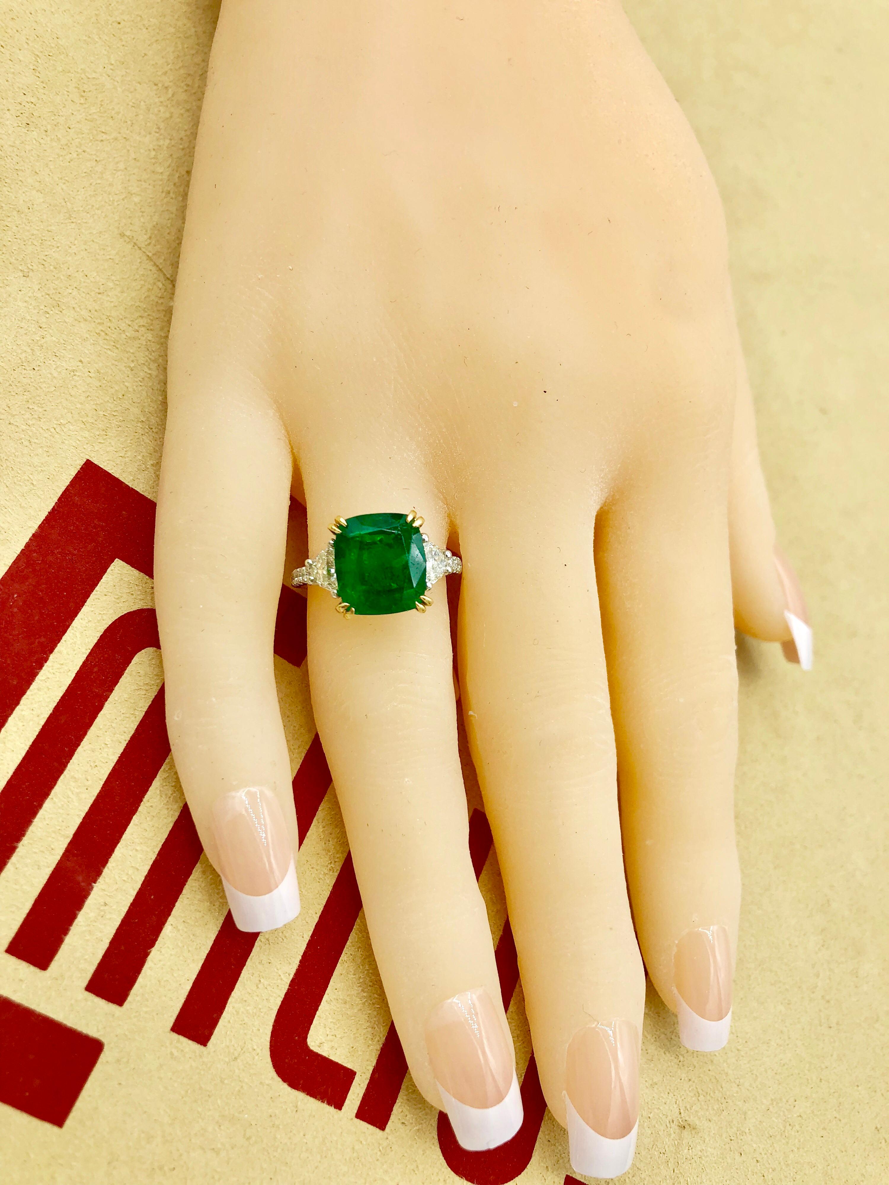 Emilio Jewelry Certified 5.76 Carat Emerald Diamond Platinum Ring 4
