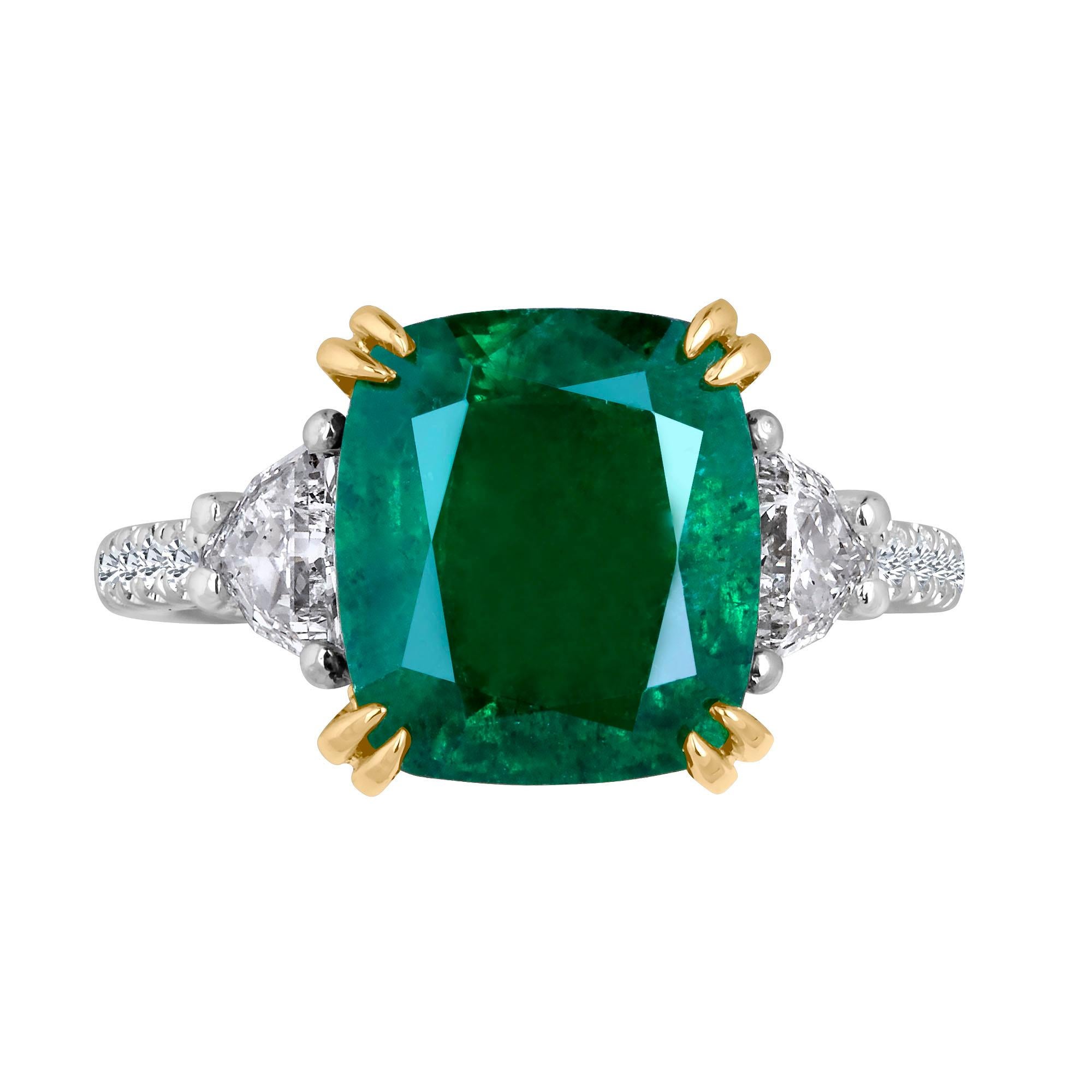 Emilio Jewelry Certified 5.76 Carat Emerald Diamond Platinum Ring