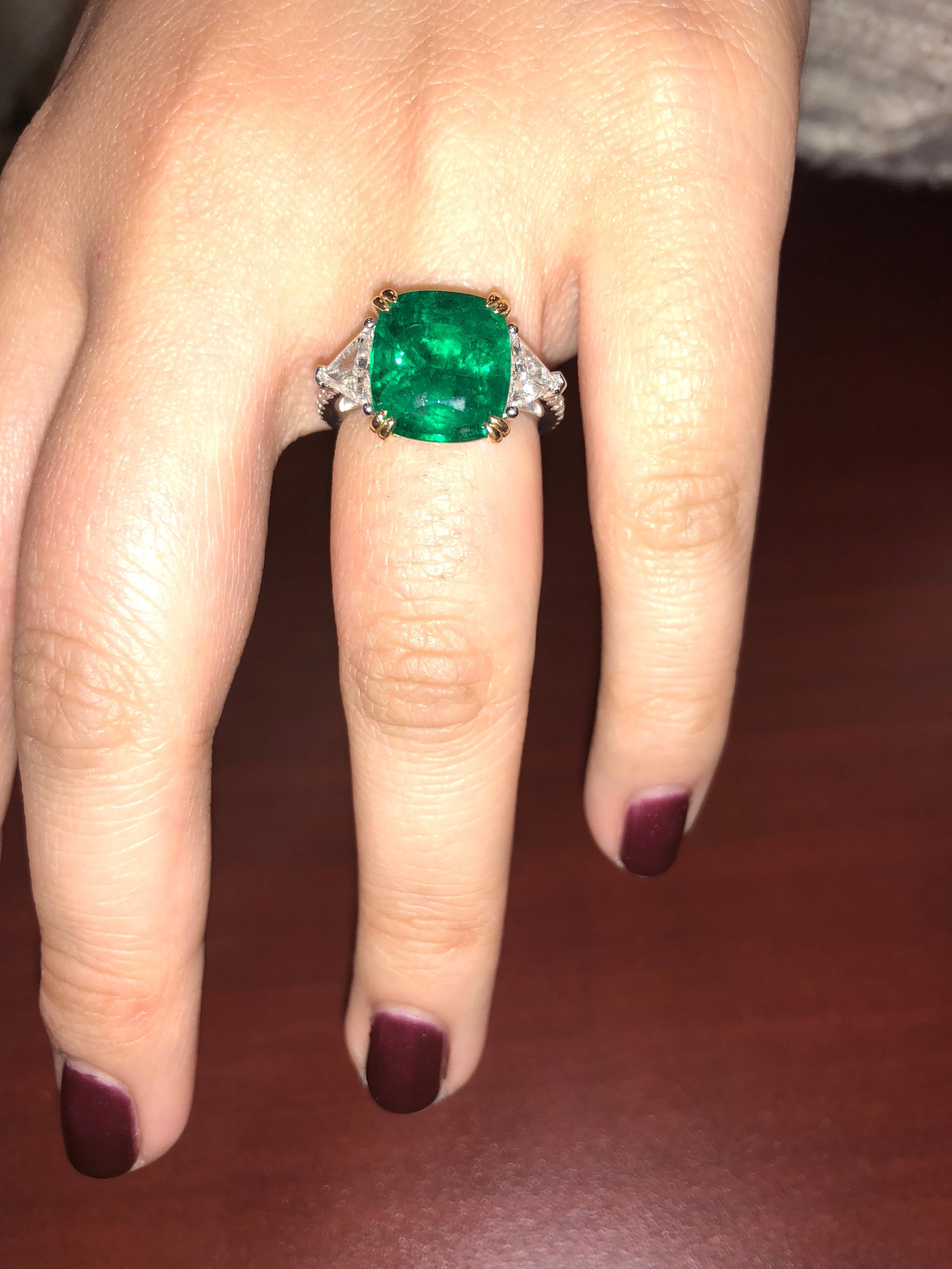Emilio Jewelry Certified 6.26 Carat Genuine Emerald Diamond Platinum Ring 6