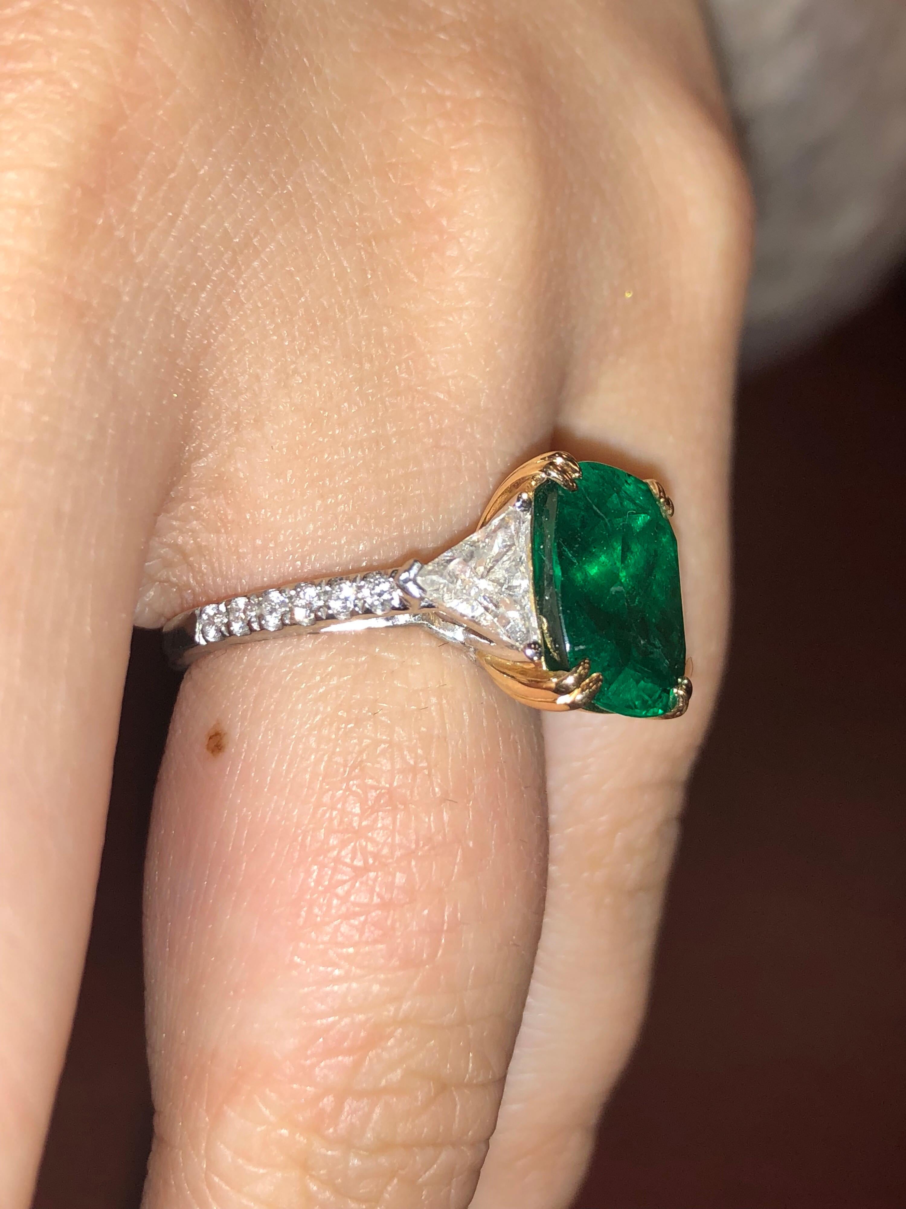 Emilio Jewelry Certified 6.26 Carat Genuine Emerald Diamond Platinum Ring 7
