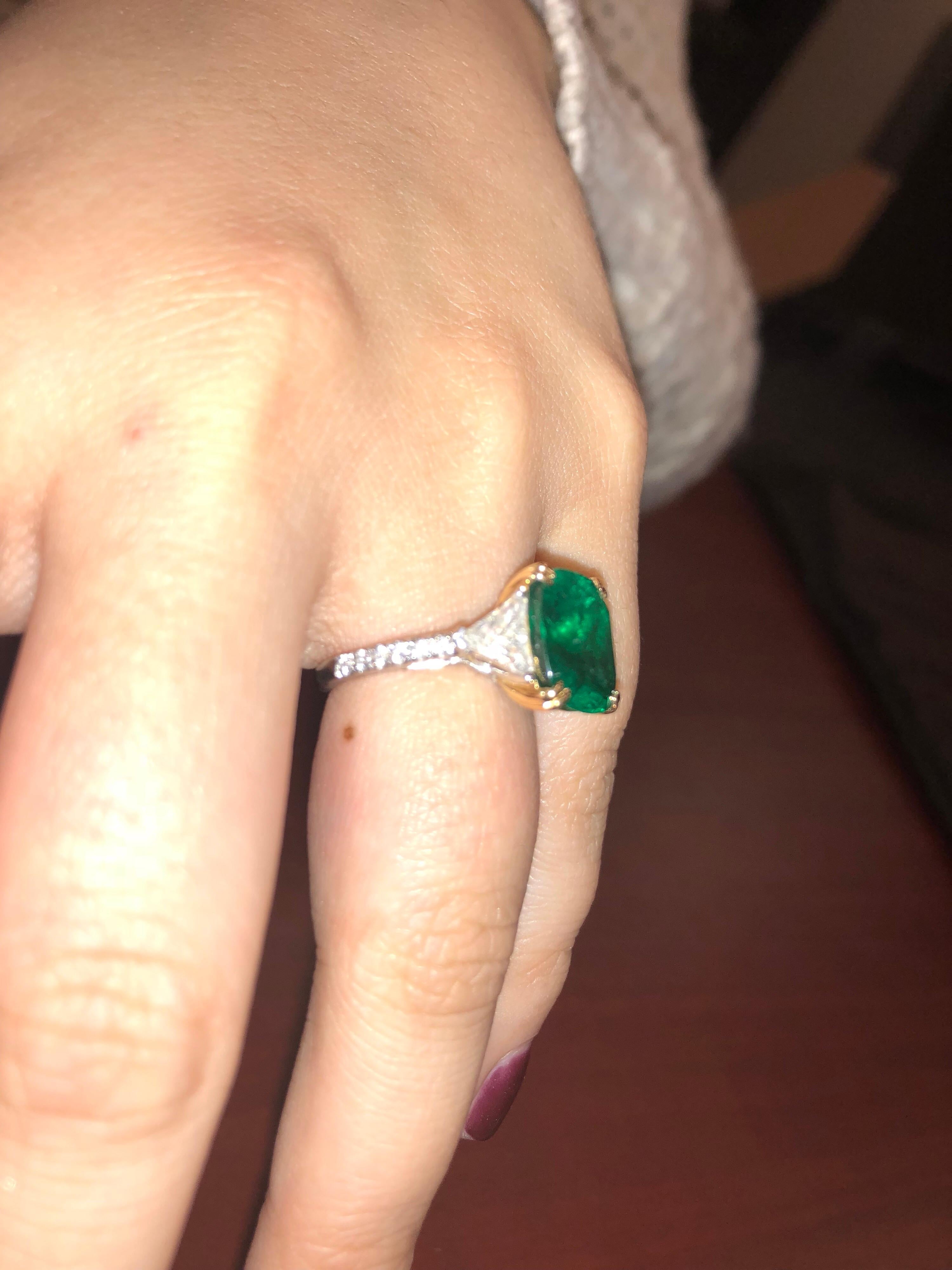 Emilio Jewelry Certified 6.26 Carat Genuine Emerald Diamond Platinum Ring 8