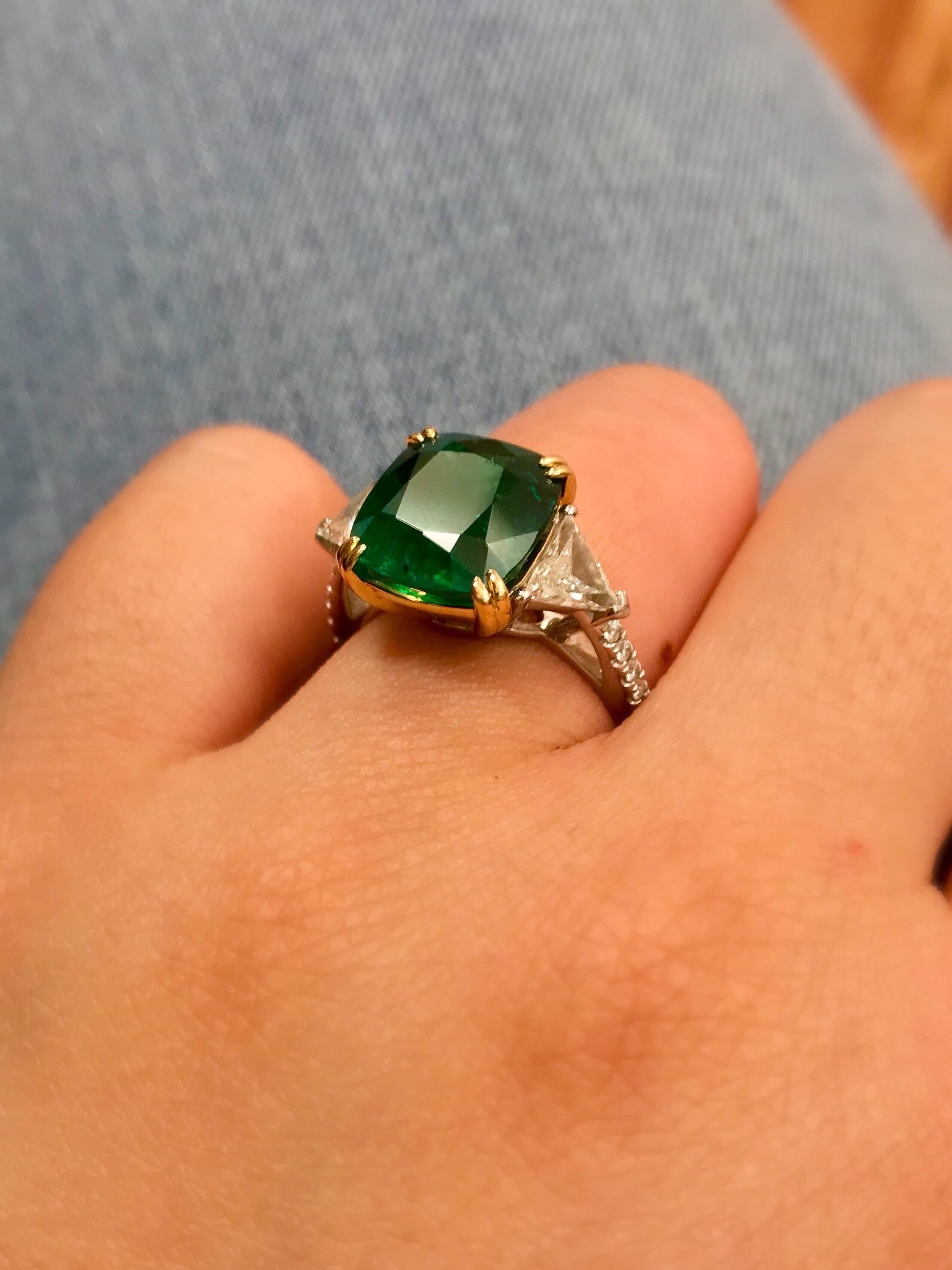 Emilio Jewelry Certified 6.26 Carat Genuine Emerald Diamond Platinum Ring 3