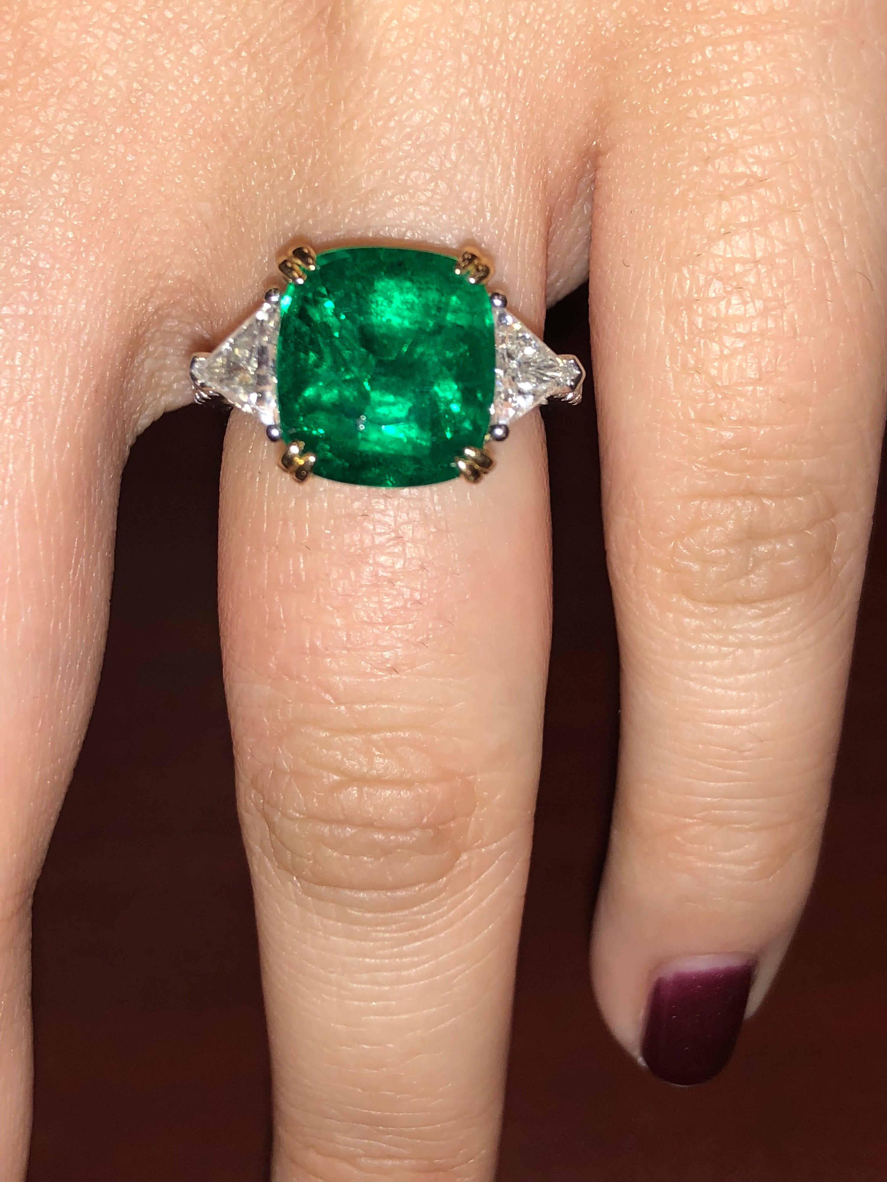 Emilio Jewelry Certified 6.26 Carat Genuine Emerald Diamond Platinum Ring 5