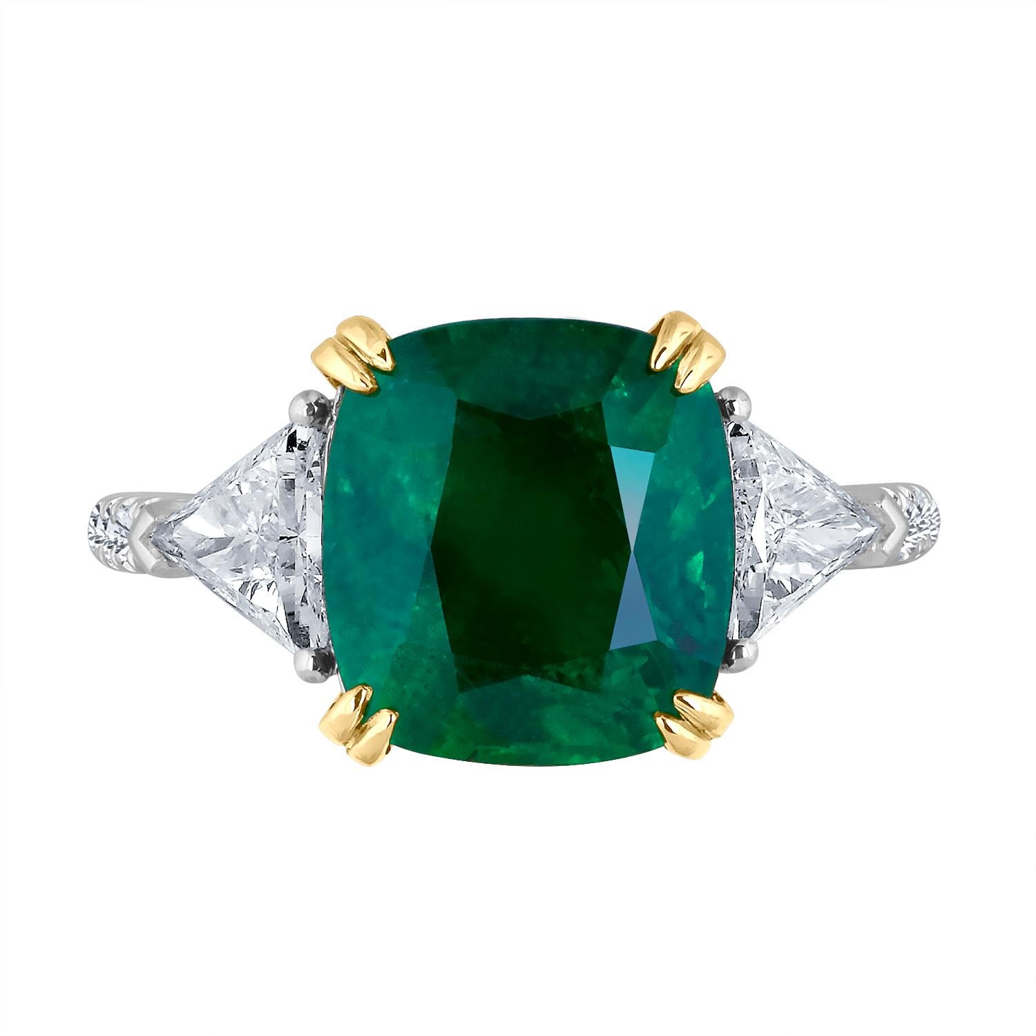 Emilio Jewelry Certified 6.26 Carat Genuine Emerald Diamond Platinum Ring