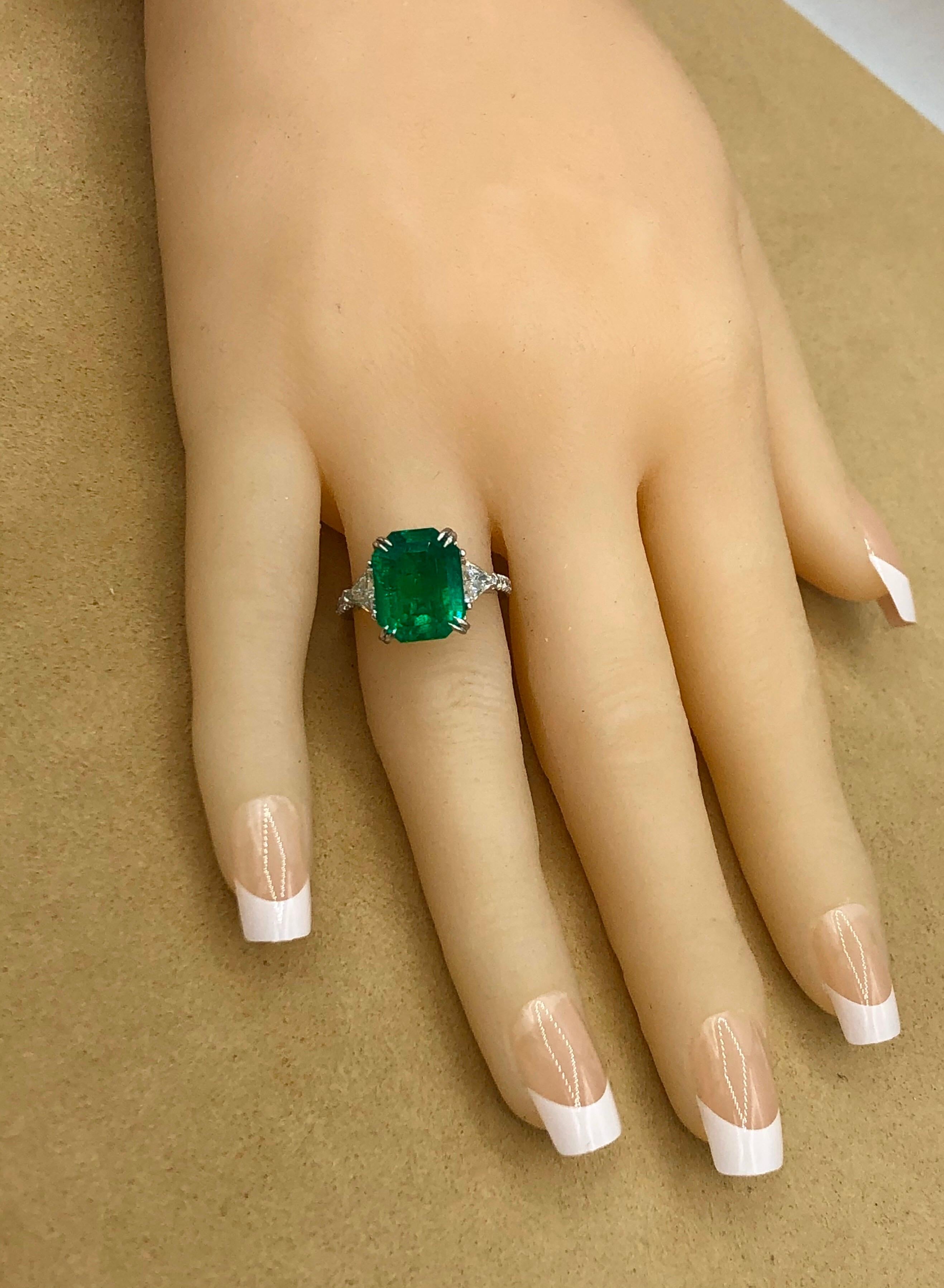 Emilio Jewelry Certified 6.33 Carat Genuine Colombian Emerald Diamond Ring 5