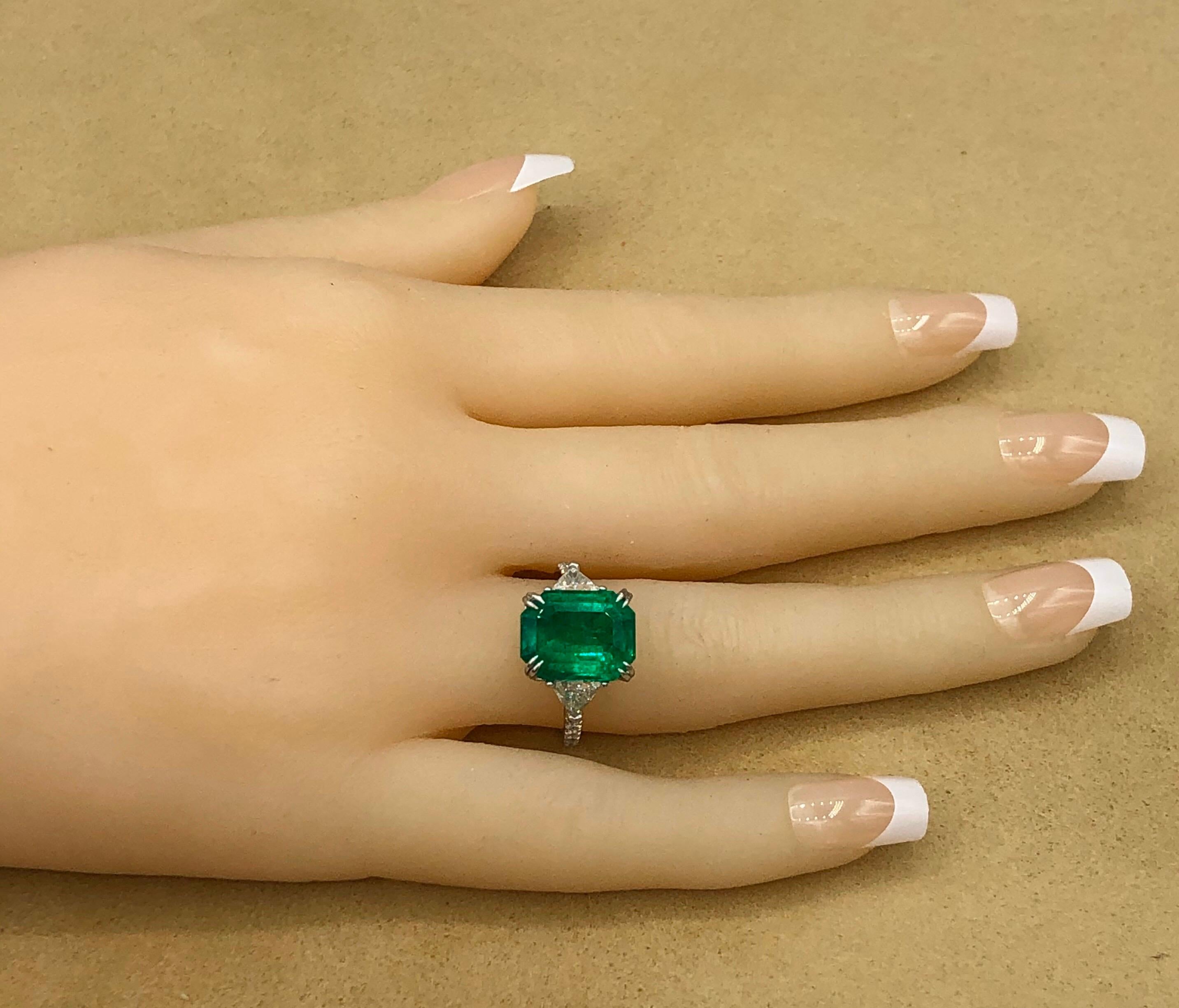 Emilio Jewelry Certified 6.33 Carat Genuine Colombian Emerald Diamond Ring 6