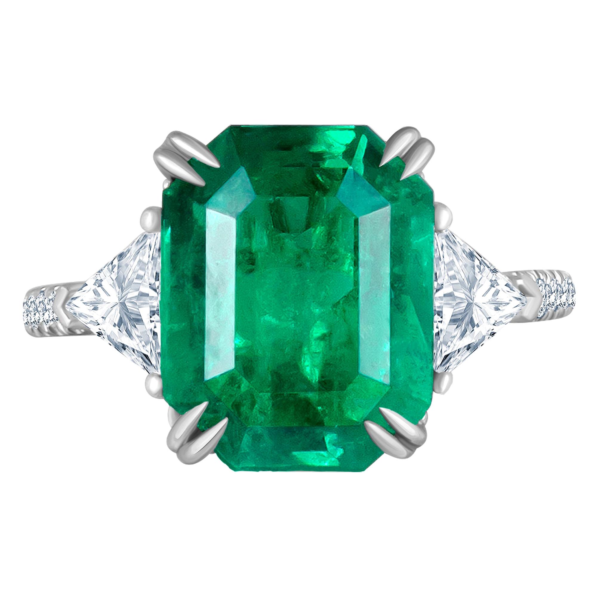 Emilio Jewelry Certified 6.33 Carat Genuine Colombian Emerald Diamond Ring