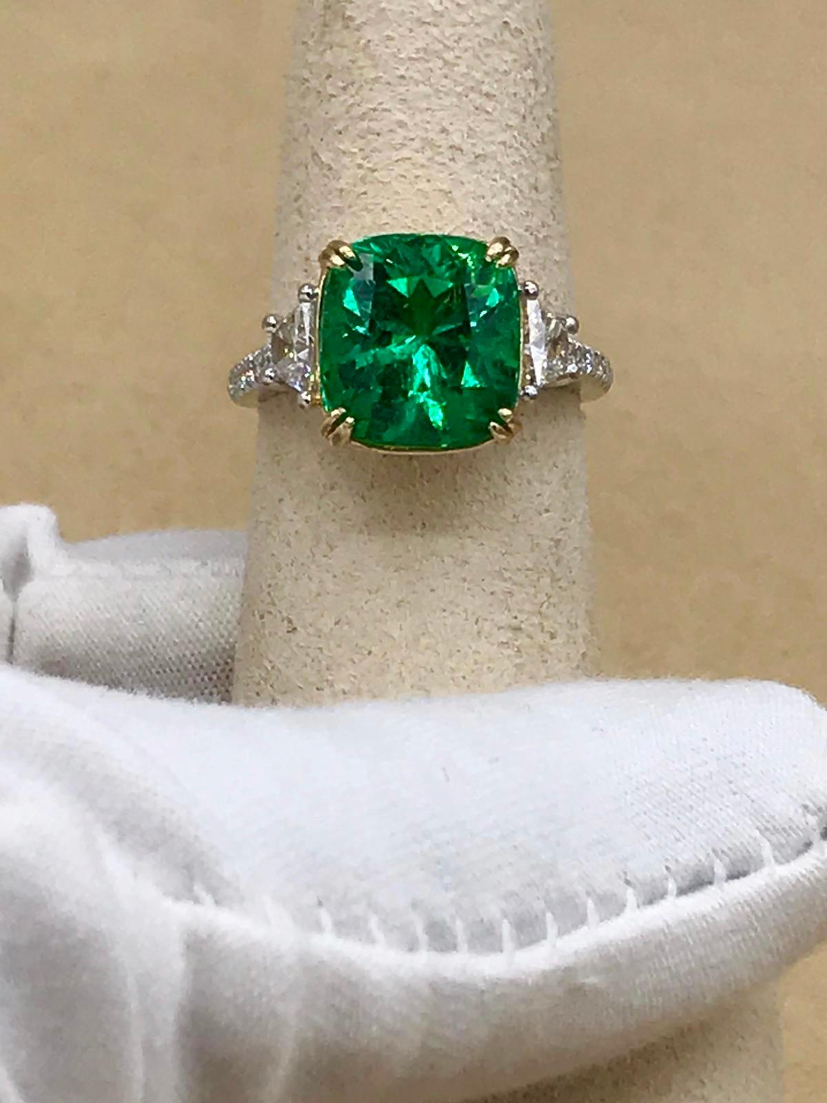 Emilio Jewelry Certified 6.68 Carat Colombian Emerald Diamond Ring 8