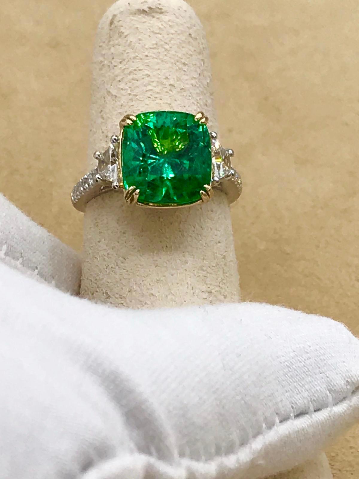 Emilio Jewelry Certified 6.68 Carat Colombian Emerald Diamond Ring 11