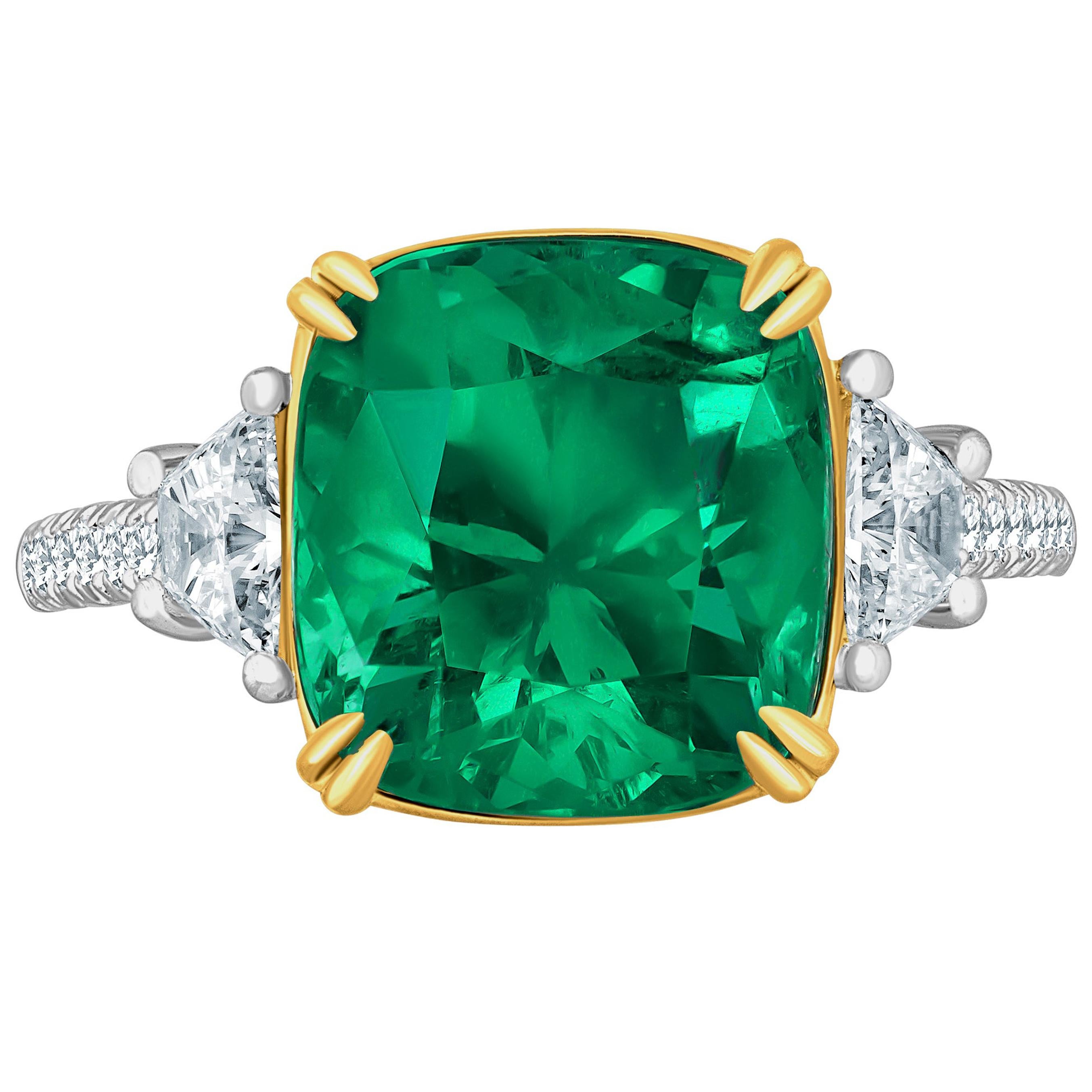 Emilio Jewelry Certified 6.68 Carat Colombian Emerald Diamond Ring
