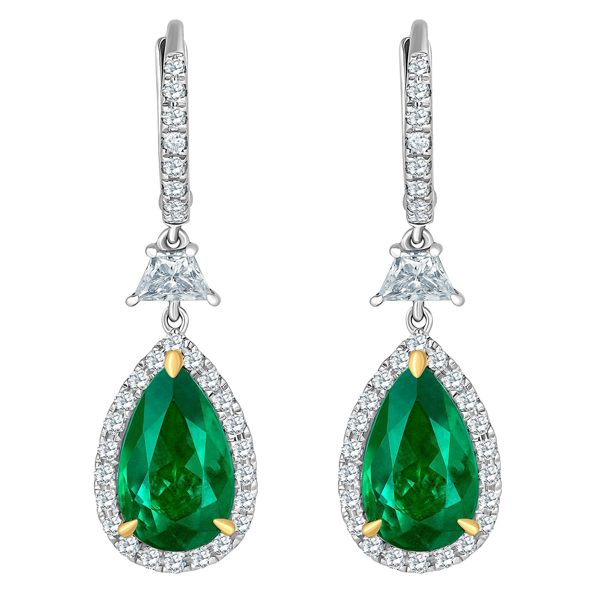 Emilio Jewelry Certified 6.70 Carat Vivid Green Colombian Emerald Earrings