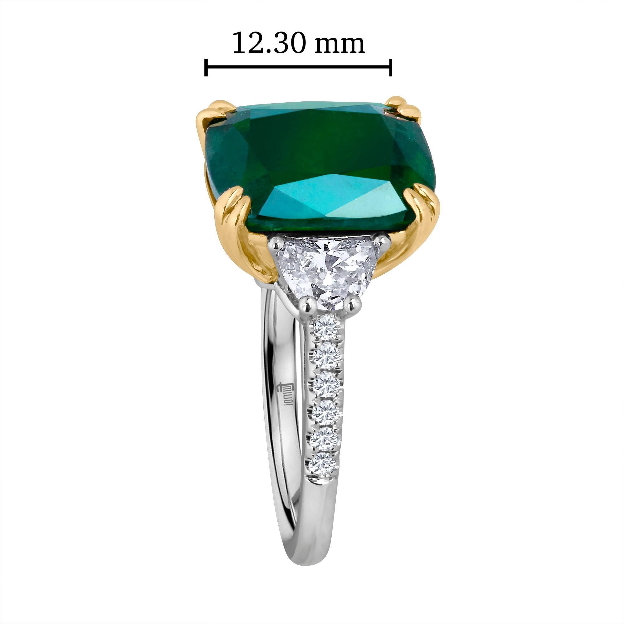 Women's Emilio Jewelry Certified 6.85 Carat Vivid Green Emerald Diamond Platinum Ring