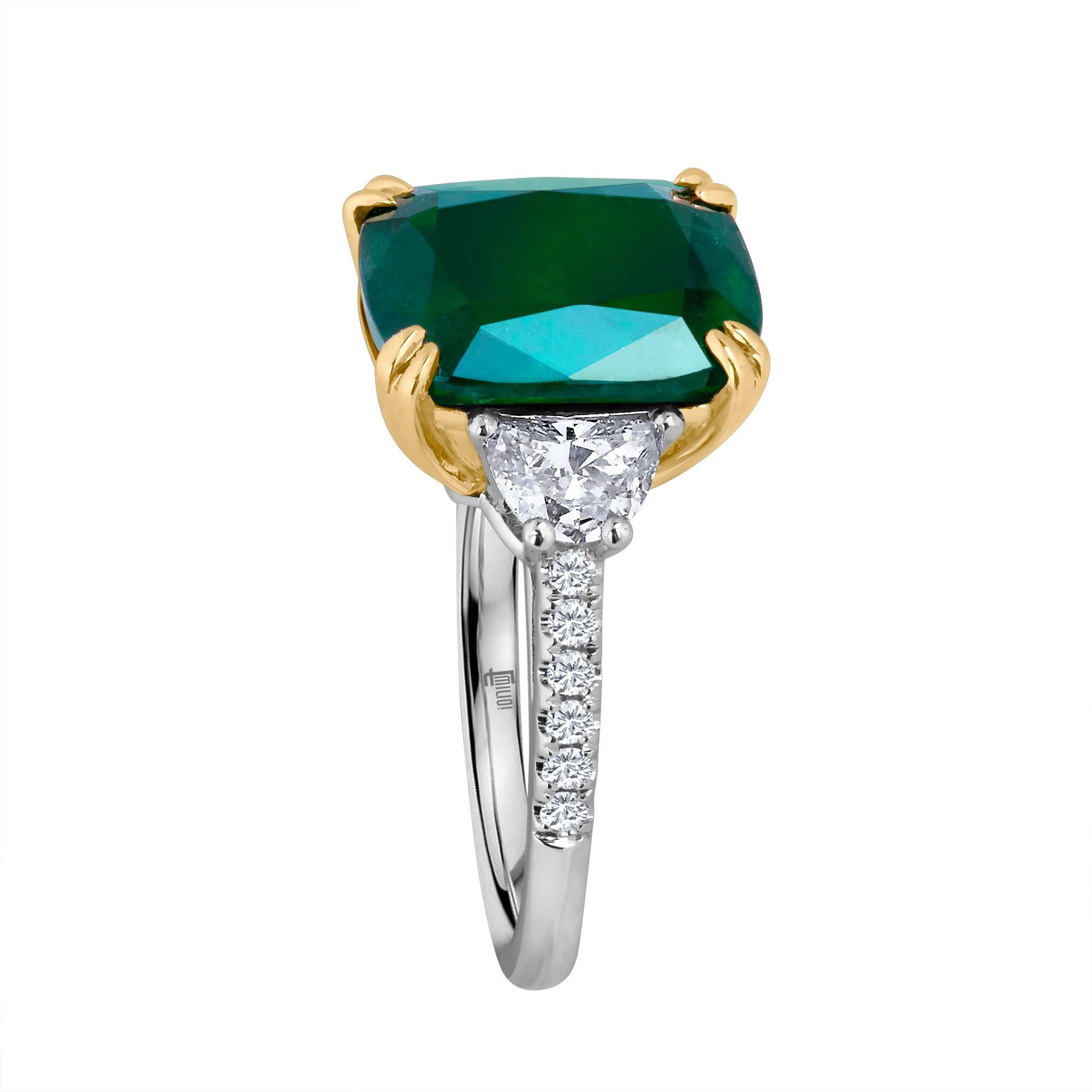 Emilio Jewelry Certified 6.85 Carat Vivid Green Emerald Diamond Platinum Ring 1