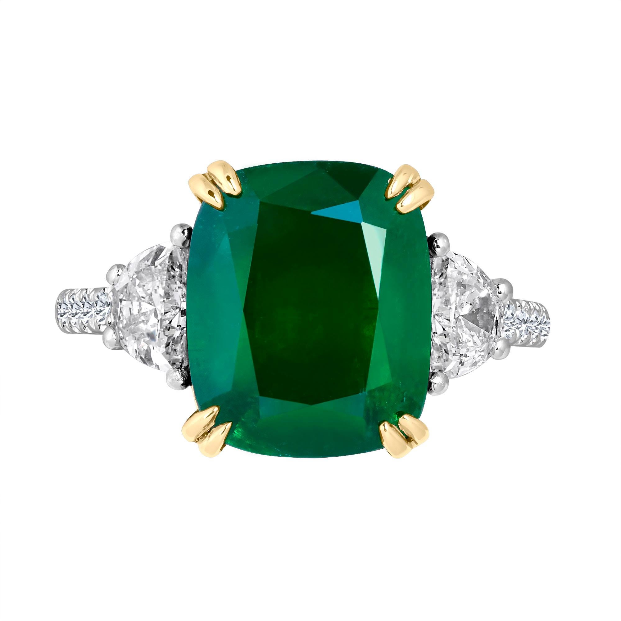 Emilio Jewelry Certified 6.85 Carat Vivid Green Emerald Diamond Platinum Ring