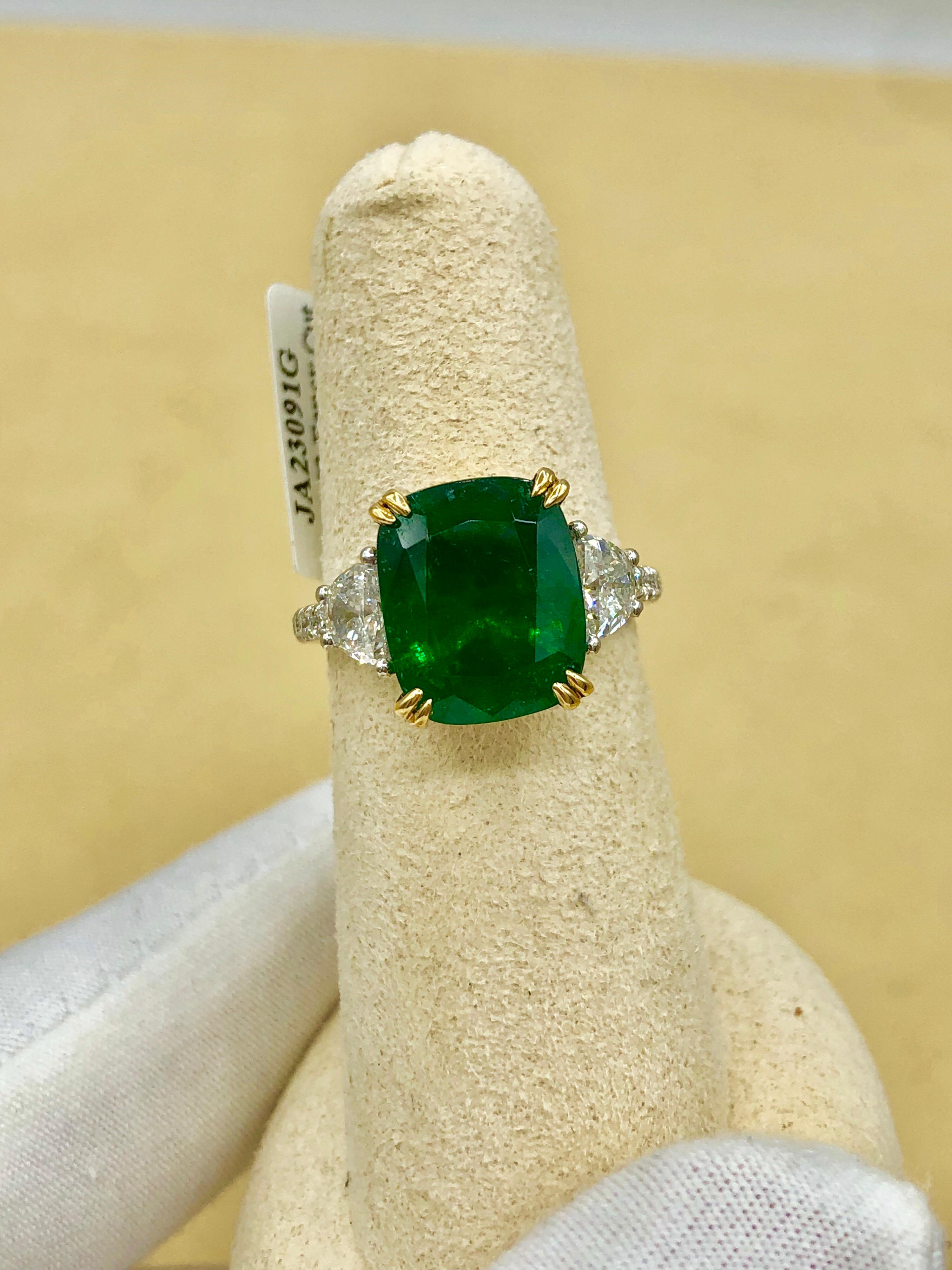 Emilio Jewelry Certified 6.85 Carat Vivid Green Emerald Diamond Platinum Ring 6
