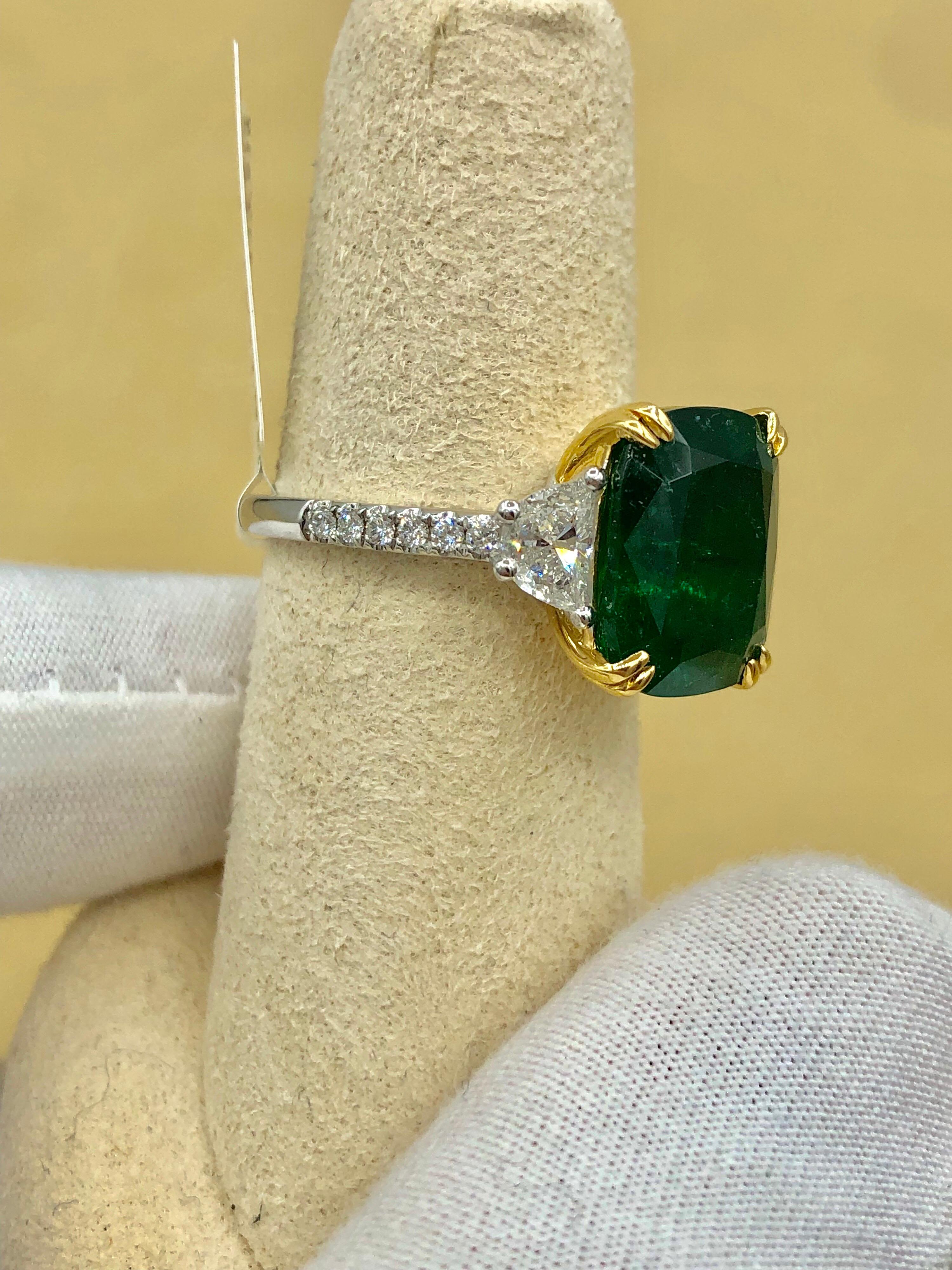 Emilio Jewelry Certified 6.85 Carat Vivid Green Emerald Diamond Platinum Ring 7