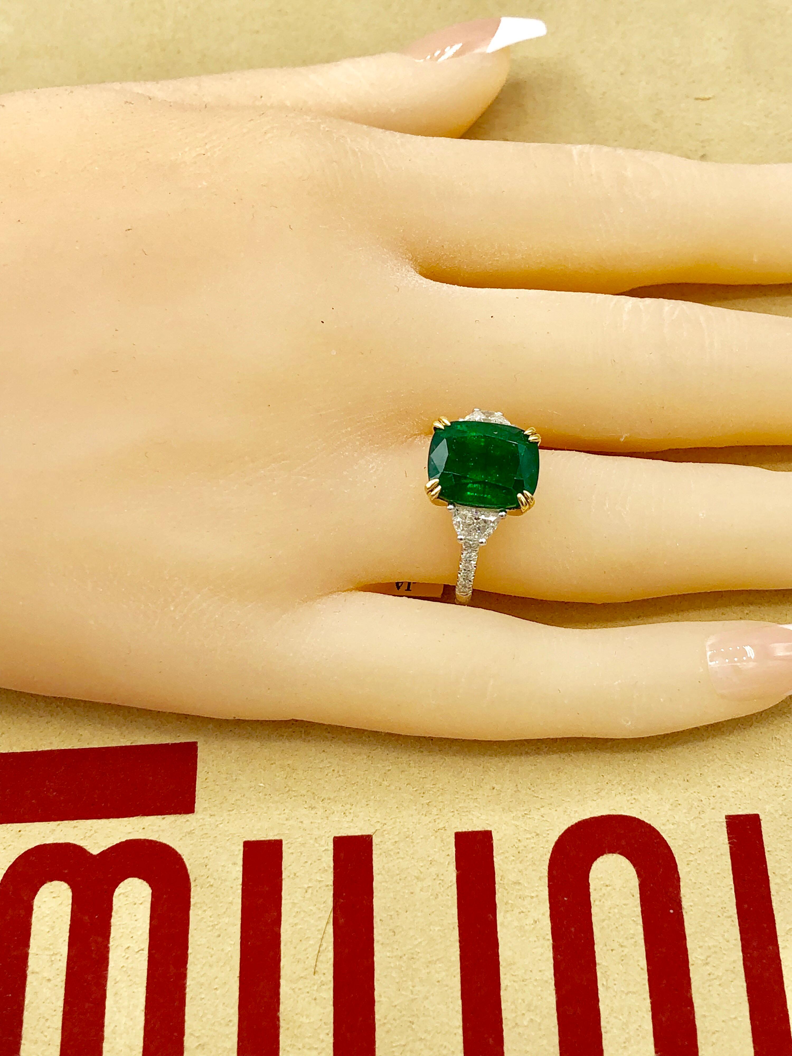 Emilio Jewelry Certified 6.85 Carat Vivid Green Emerald Diamond Platinum Ring 8